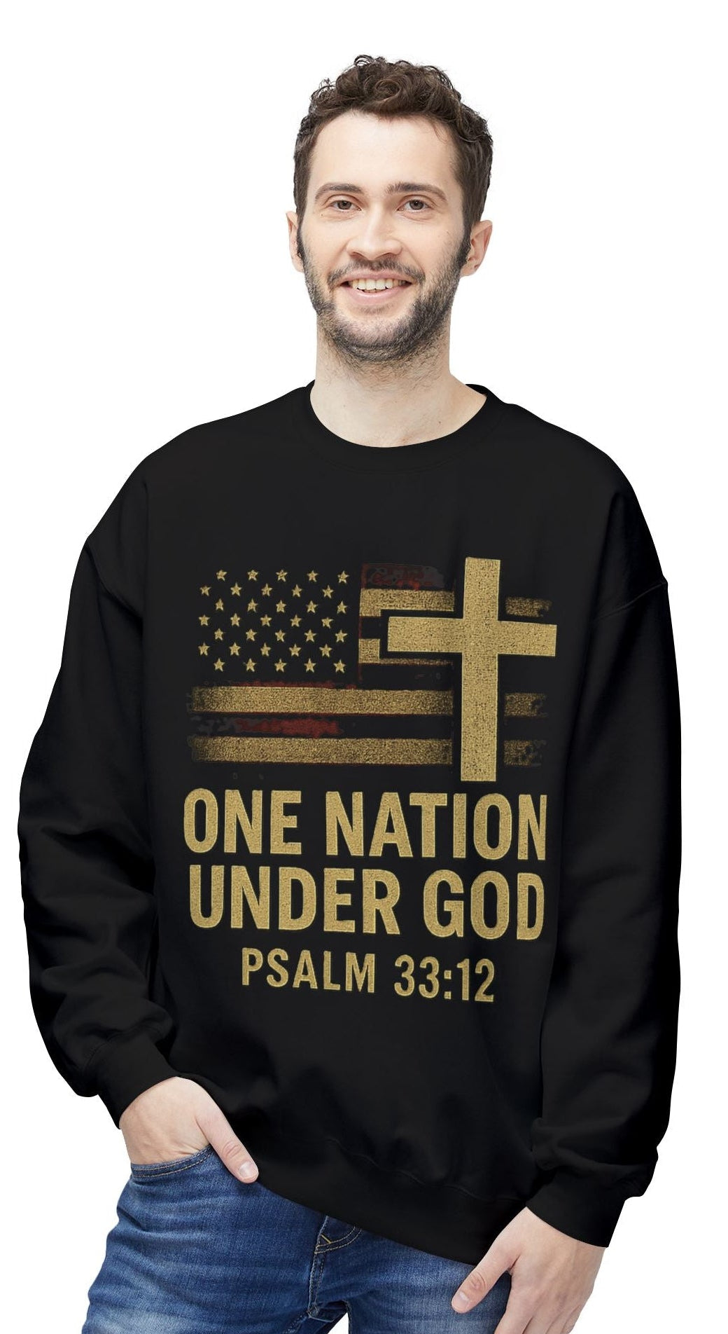 Christian Sweatshirt - Psalm 33:12 'One Nation Under God'