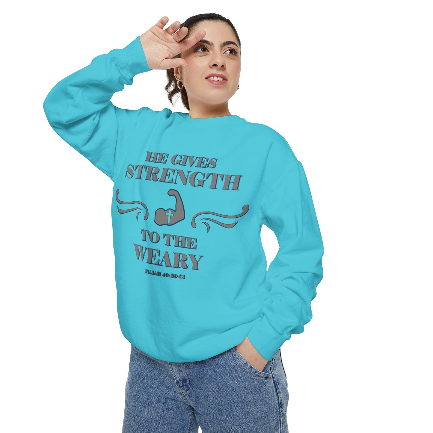 Bible Verse Isaiah 40:29-31 Unisex Sweatshirt 'He Gives Strength to the Weary'