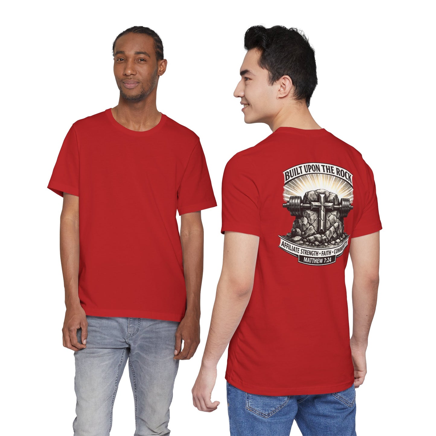 Built Upon the Rock T‑Shirt — Christian Faith Matthew 7:24 Graphic Tee