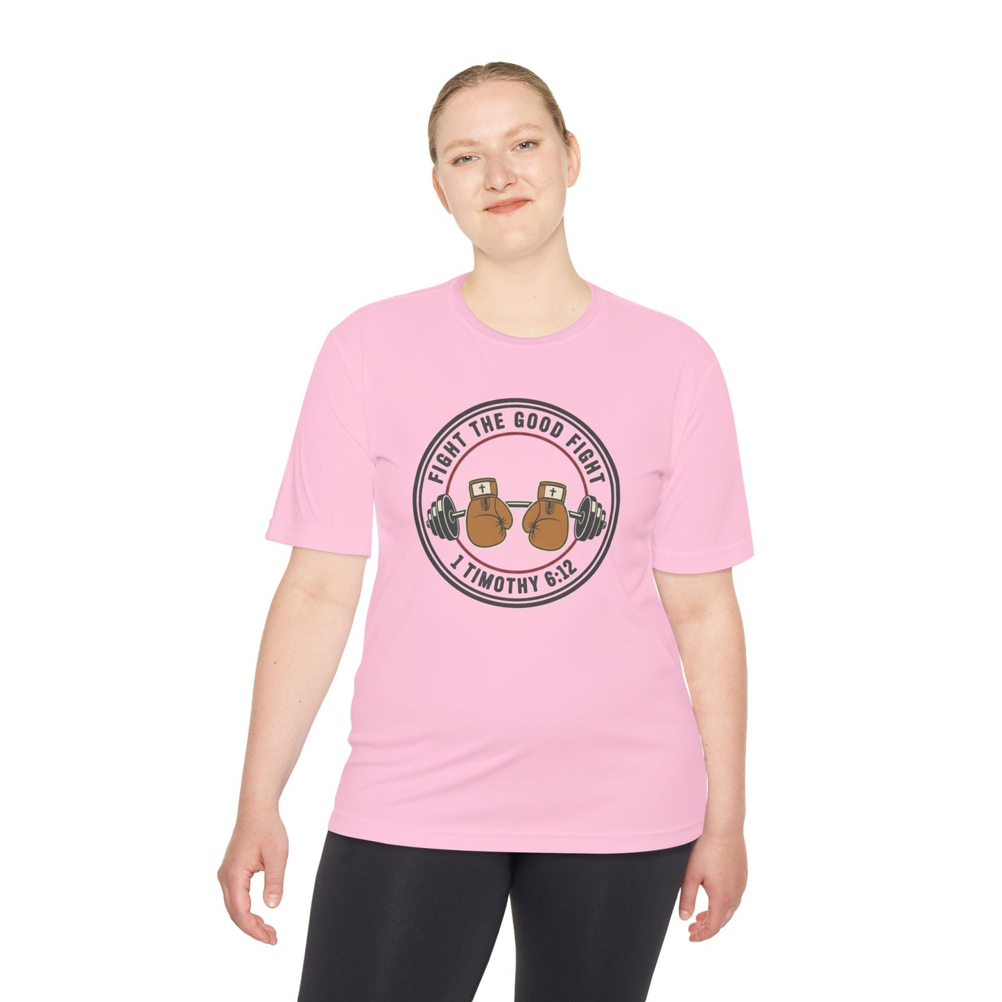 1 Timothy 6:12 'Fight the Good Fight' Moisture-Wicking Workout Tee