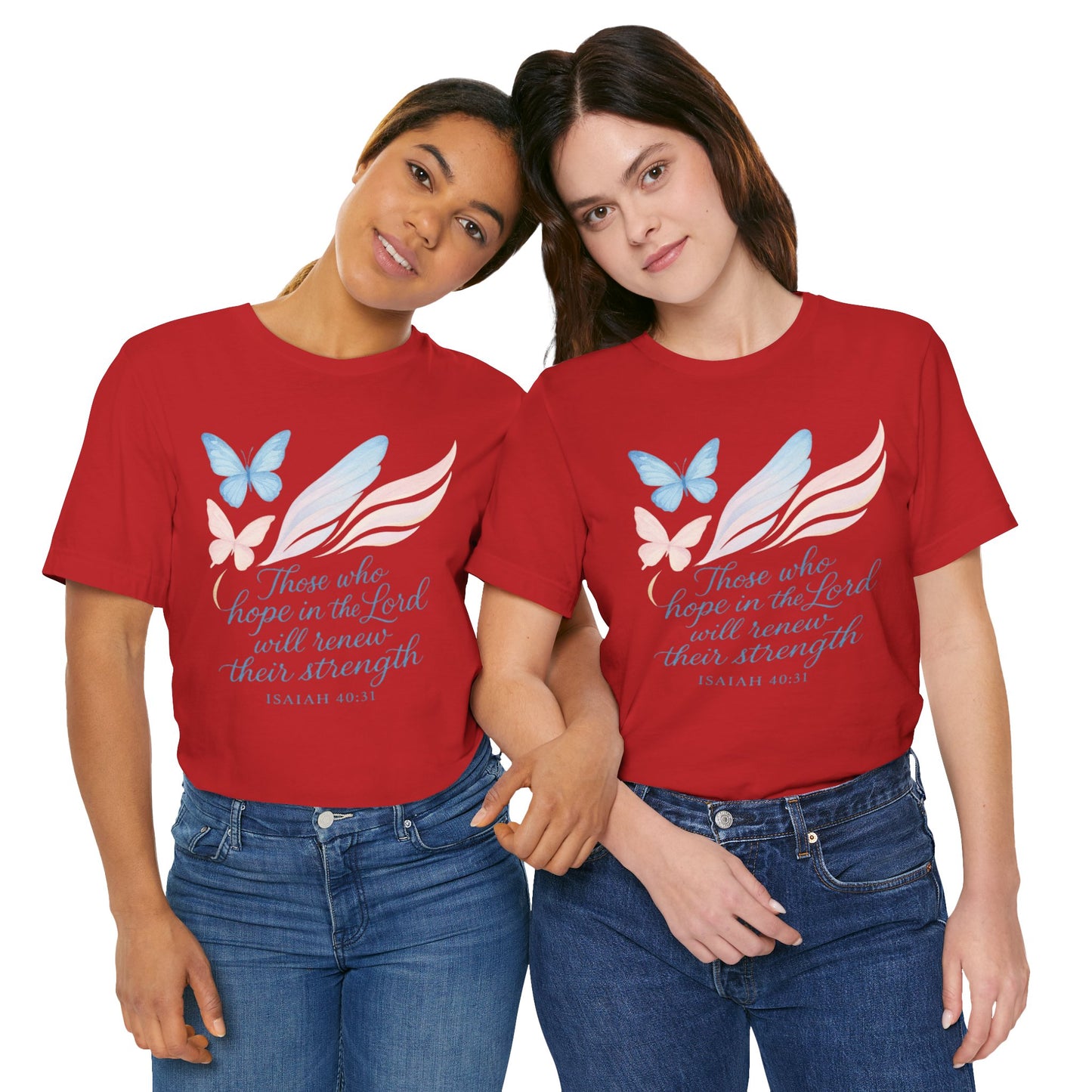 Inspirational Scripture T-Shirt – "Those Who Hope in the Lord" Isaiah 40:31, Pastel Butterflies