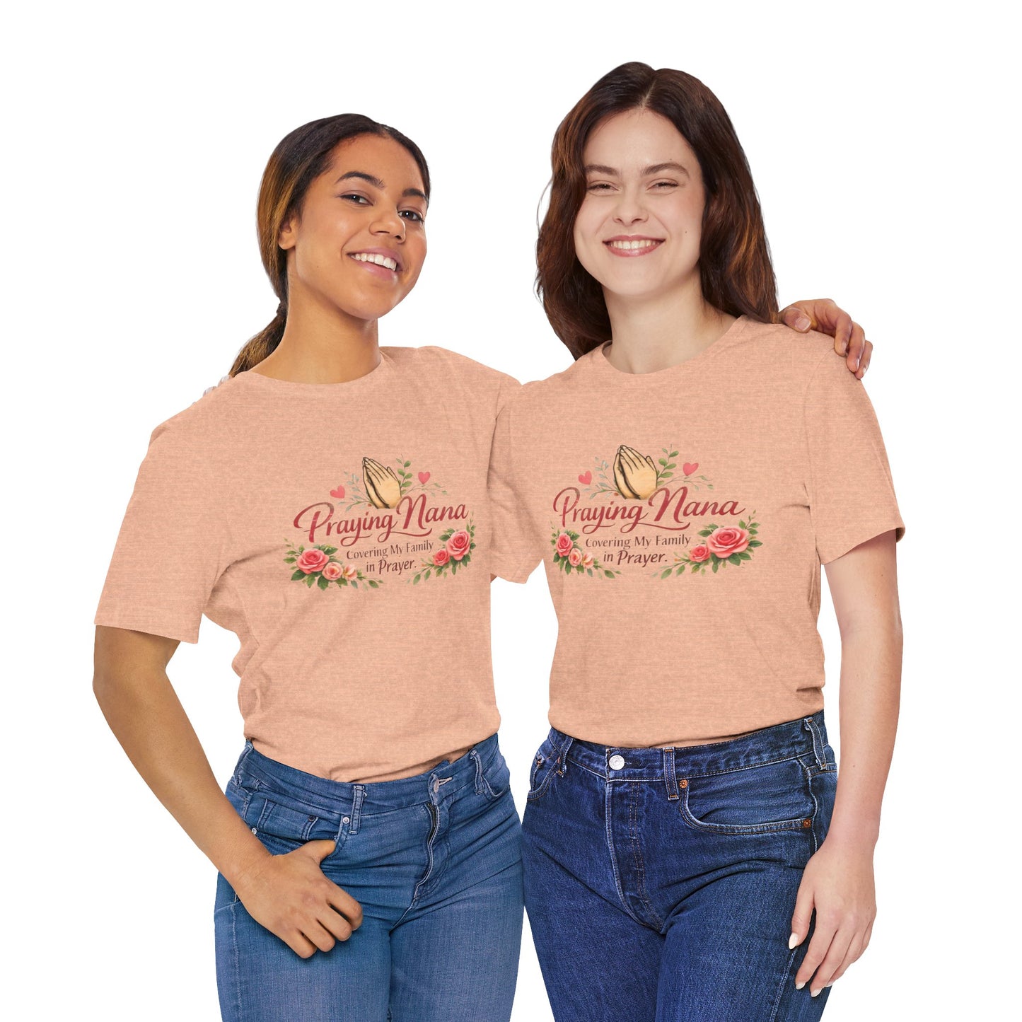 Praying Nana T-Shirt – Floral Praying Hands "Covering My Family in Prayer" Grandma Gift