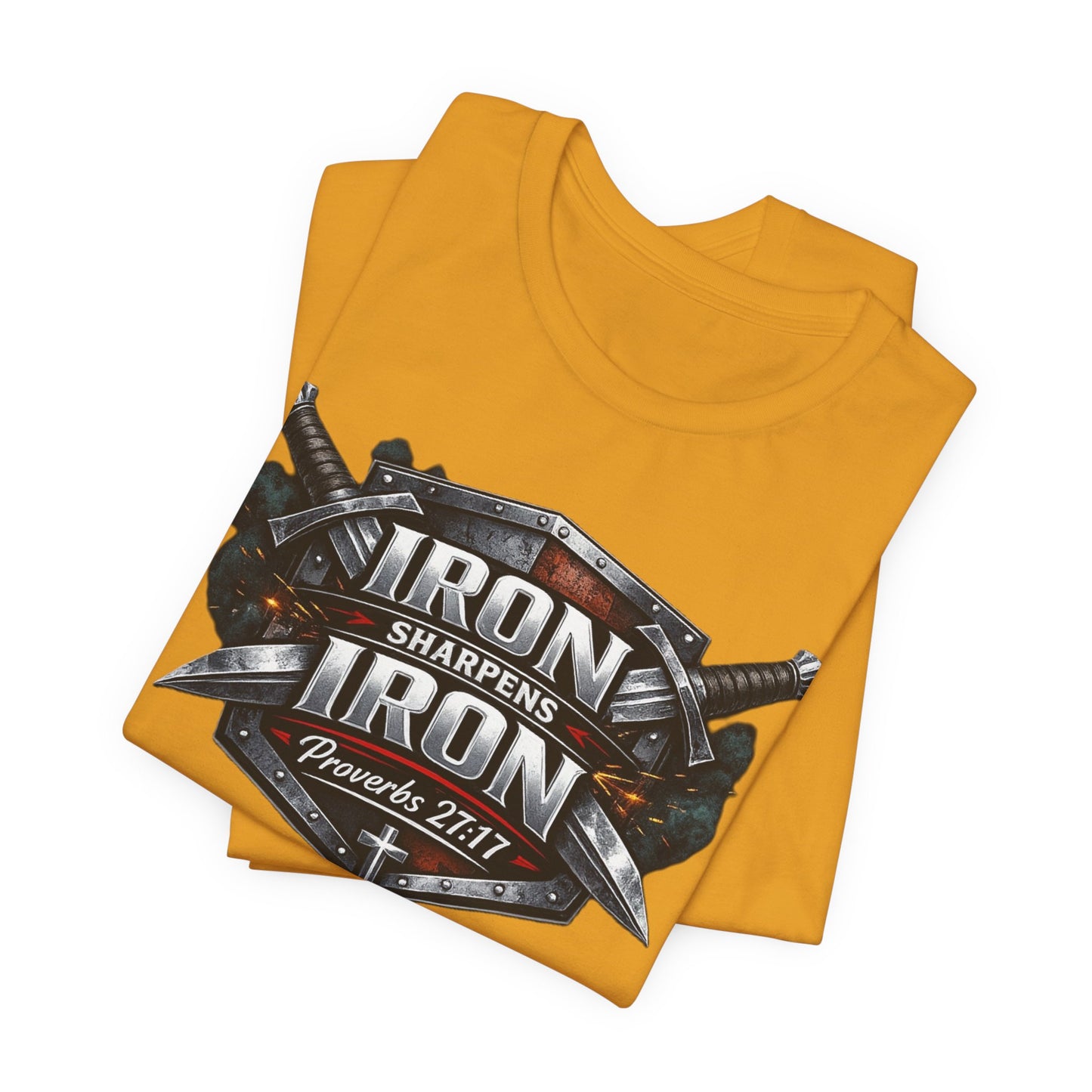 Iron Sharpens Iron T-Shirt — Faith-Based Proverbs 27:17 Graphic Tee