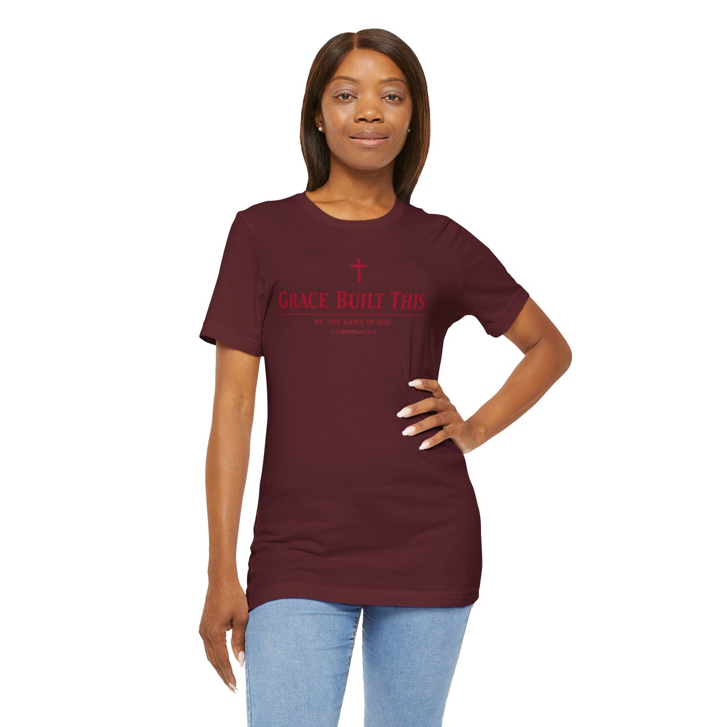 Grace Built This T-Shirt — Christian Faith Tee with Cross