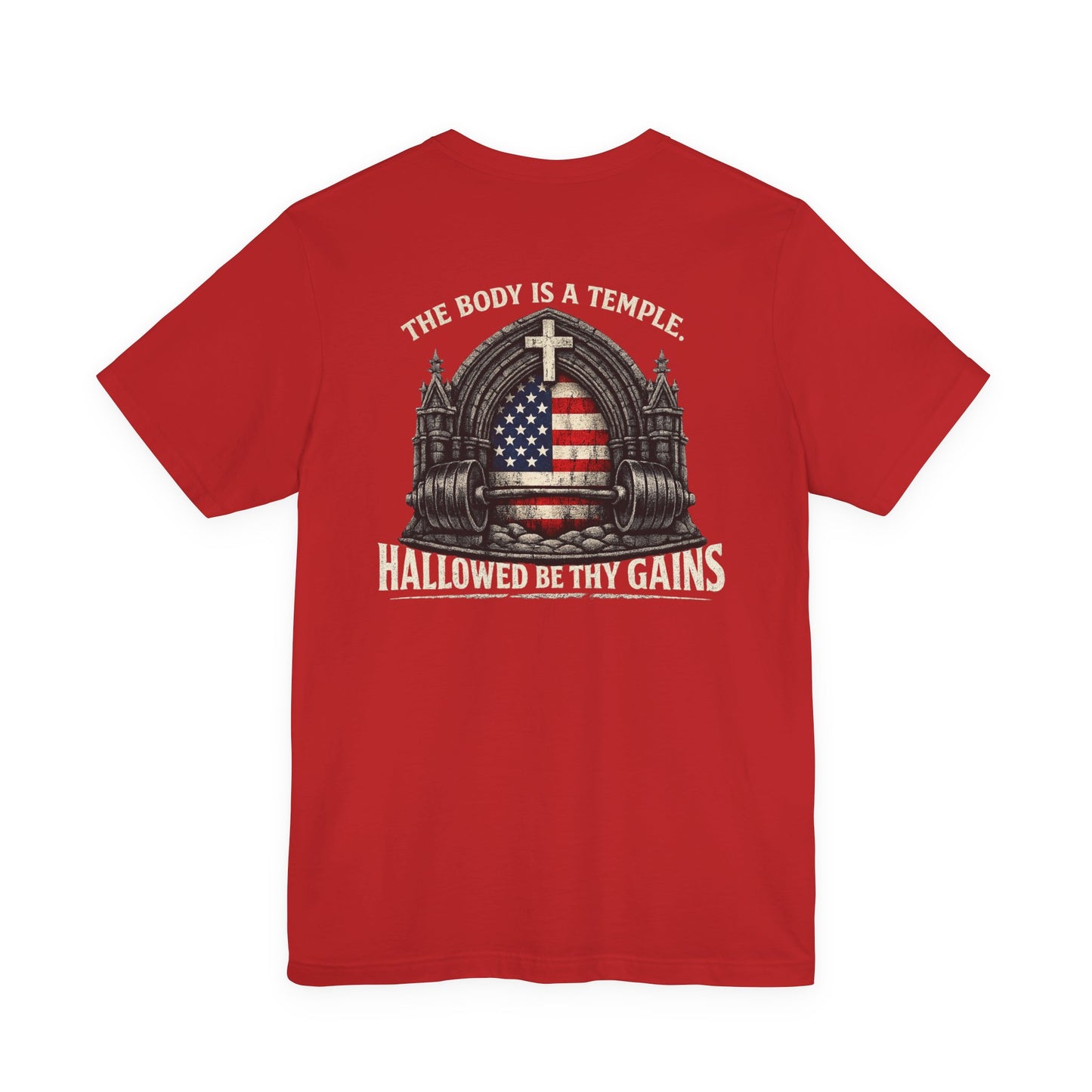 Patriotic Gym Tee — “The Body Is a Temple” American Flag Fitness T-Shirt