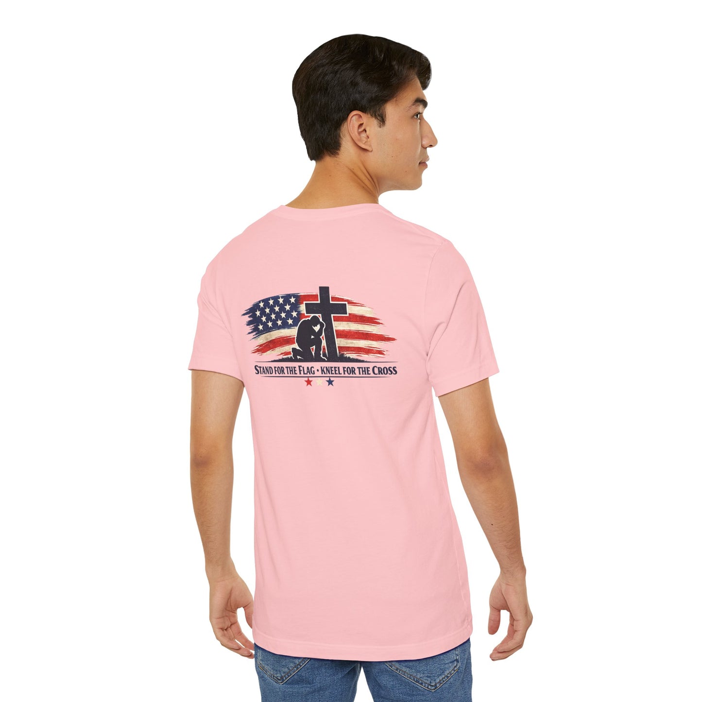 Patriotic Cross Tee – "Stand for the Flag, Kneel for the Cross" Short Sleeve T-Shirt