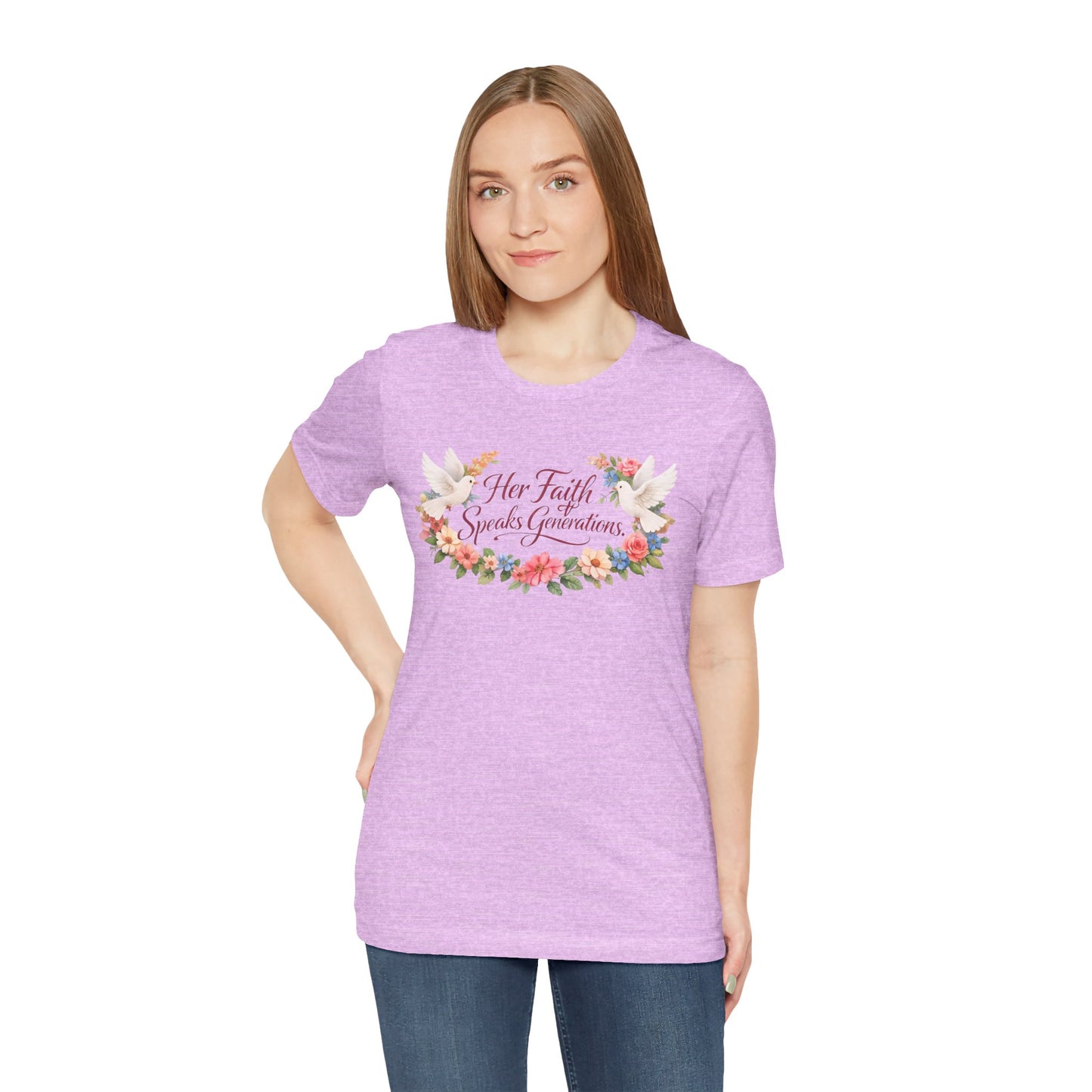 Her Faith Speaks Generations T-Shirt — Floral Christian Inspirational Tee