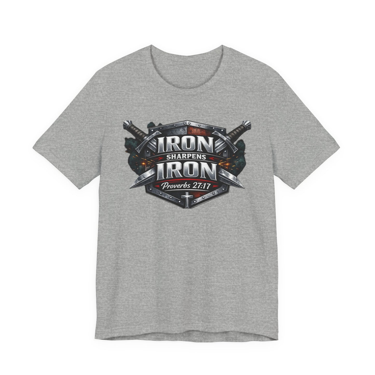 Iron Sharpens Iron T-Shirt — Faith-Based Proverbs 27:17 Graphic Tee