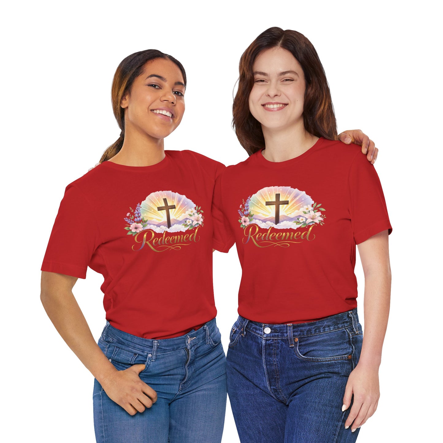 "Redeemed" Cross Floral T-Shirt — Christian Faith Tee