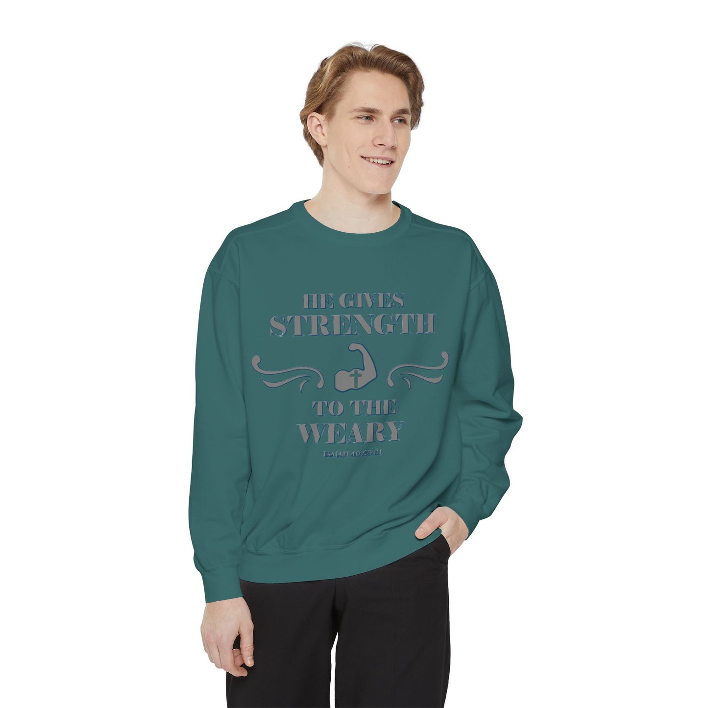 Bible Verse Isaiah 40:29-31 Unisex Sweatshirt 'He Gives Strength to the Weary'