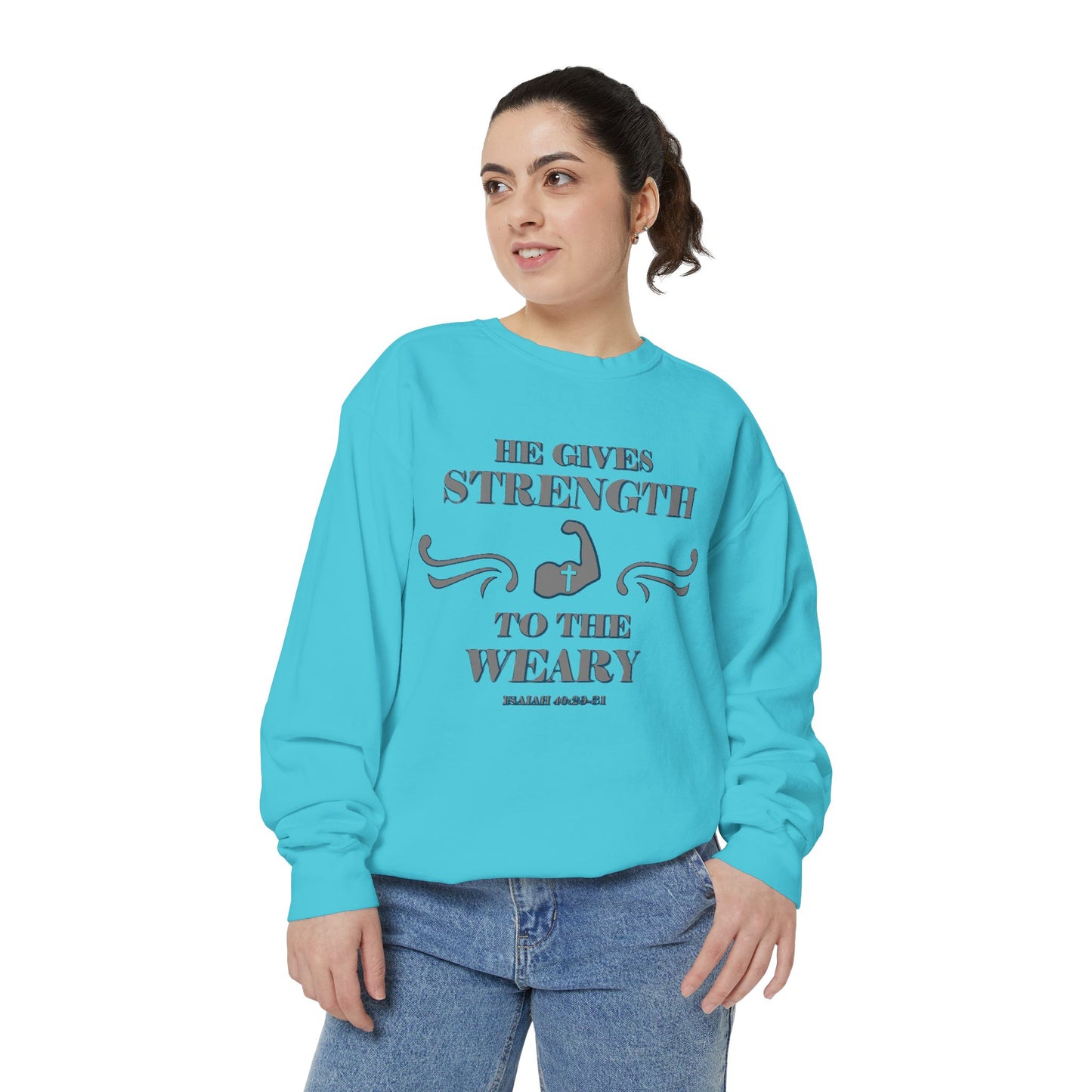 Bible Verse Isaiah 40:29-31 Unisex Sweatshirt 'He Gives Strength to the Weary'