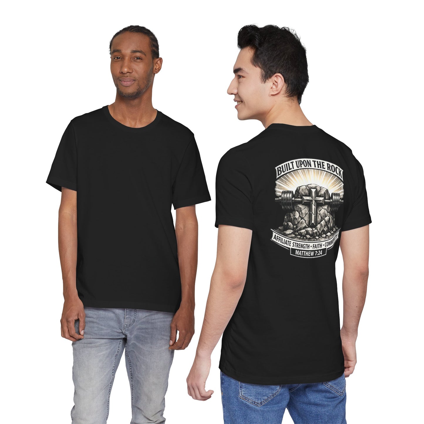 Built Upon the Rock T‑Shirt — Christian Faith Matthew 7:24 Graphic Tee