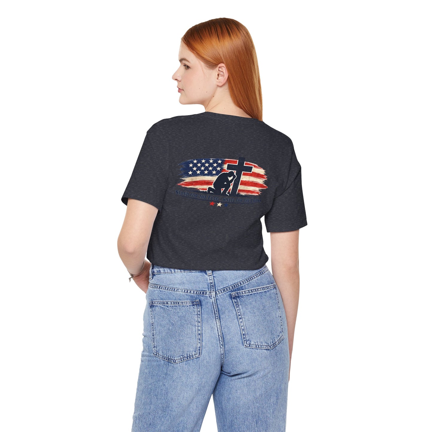Patriotic Cross Tee – "Stand for the Flag, Kneel for the Cross" Short Sleeve T-Shirt