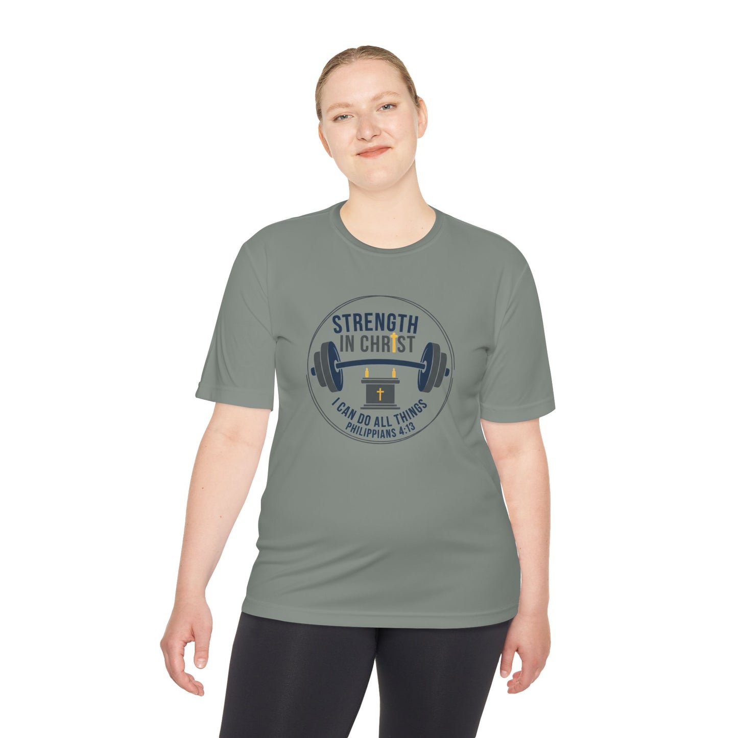 Philippians 4:13 'Strength in Christ' Moisture-Wicking Workout Tee
