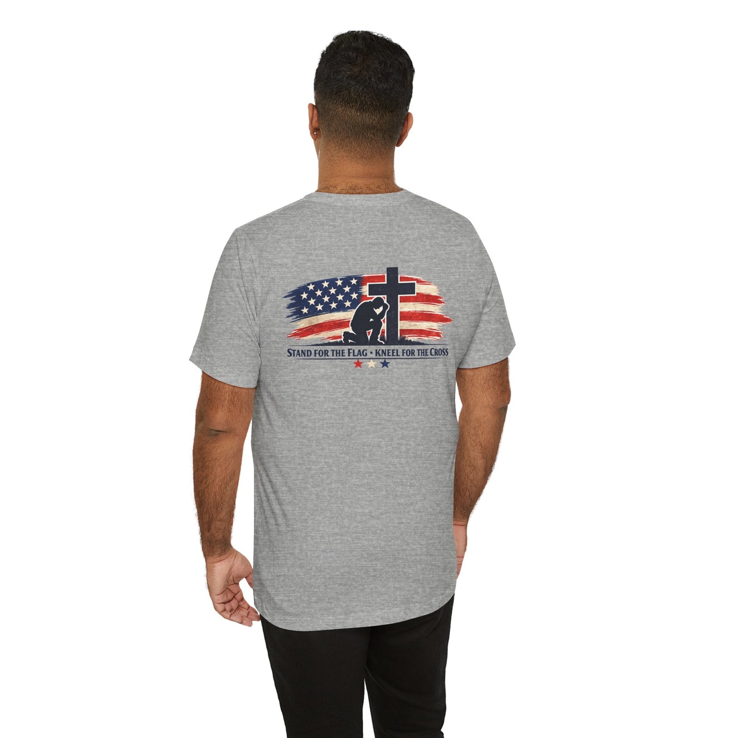 Patriotic Cross Tee – "Stand for the Flag, Kneel for the Cross" Short Sleeve T-Shirt