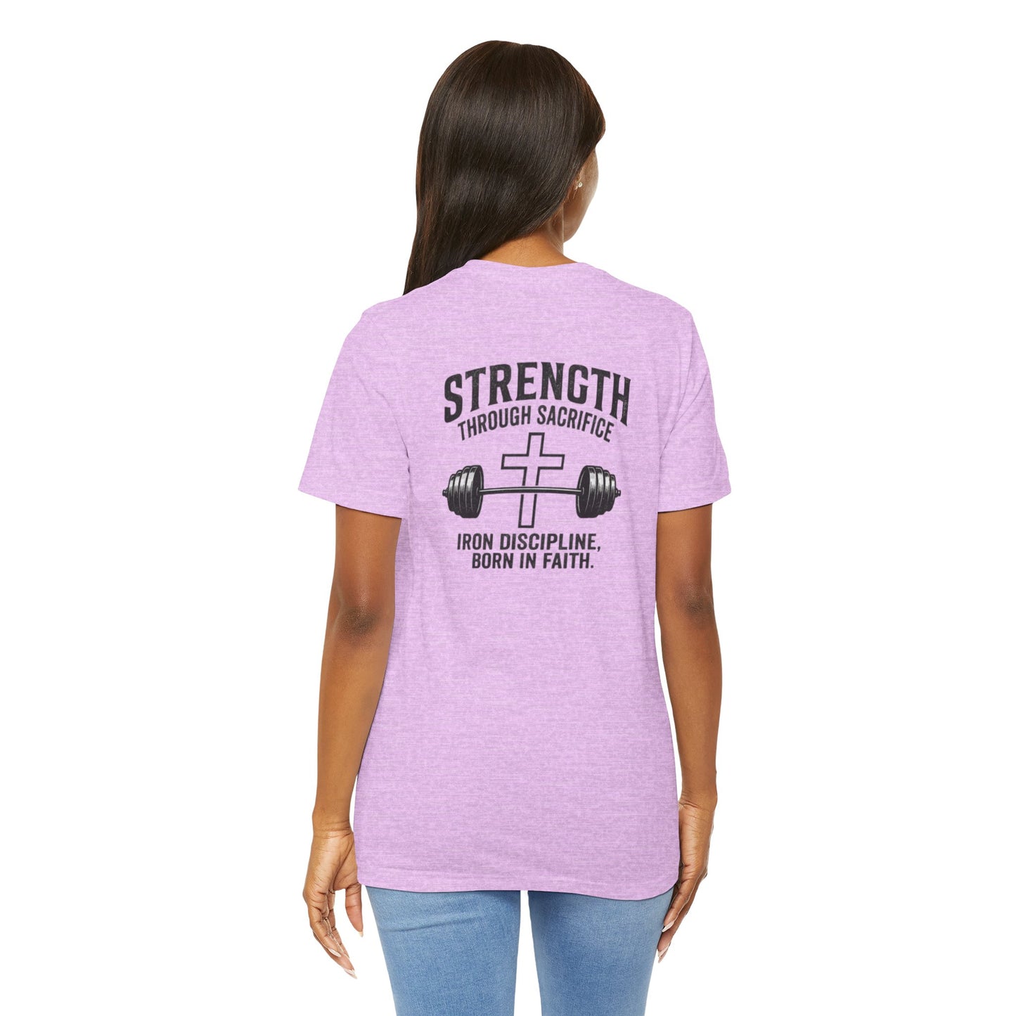 Strength Through Sacrifice Tee — Faith & Fitness Workout T‑Shirt
