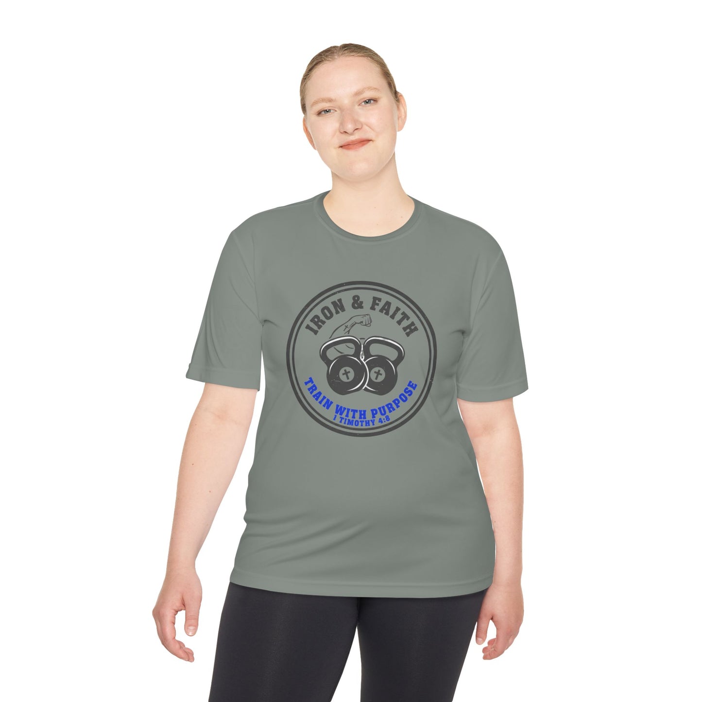 Iron & Faith Training Tee — 1 Timothy 4:8 Workout Shirt