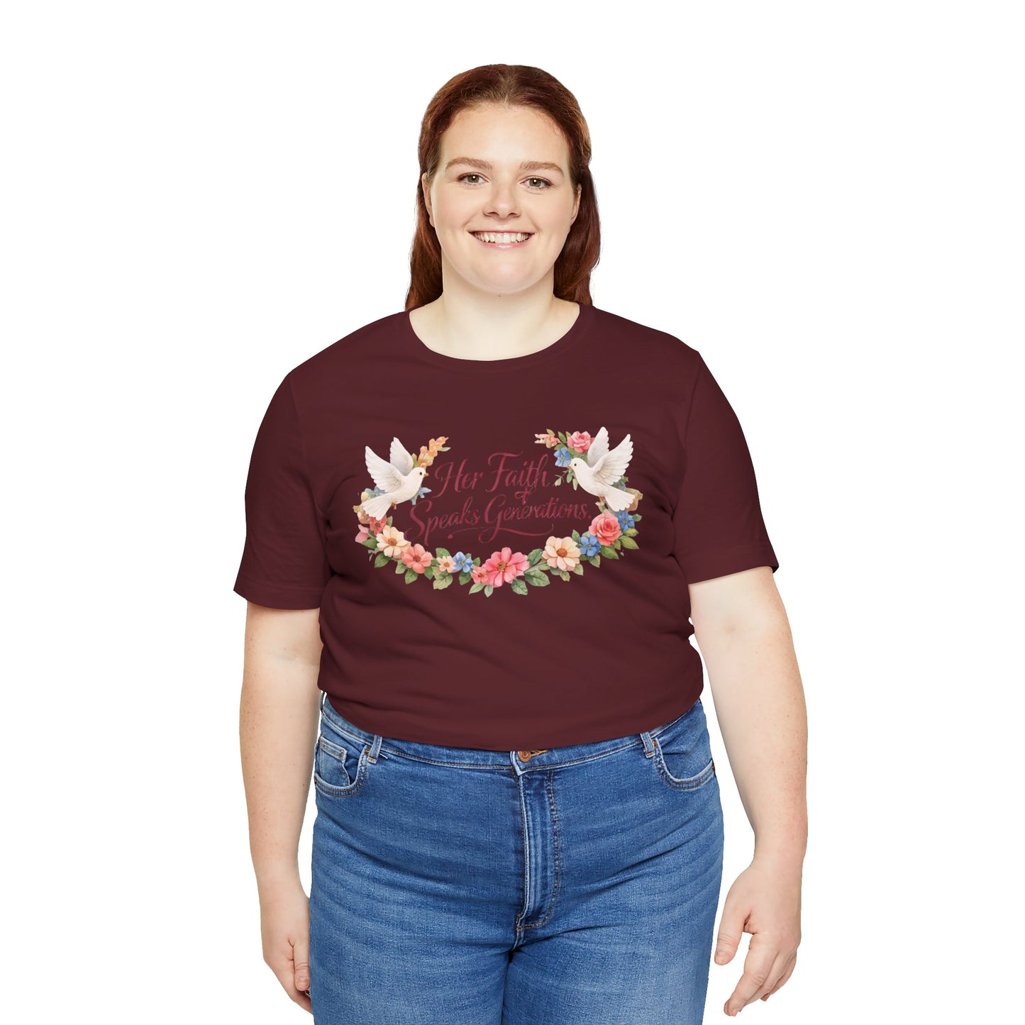 Her Faith Speaks Generations T-Shirt — Floral Christian Inspirational Tee