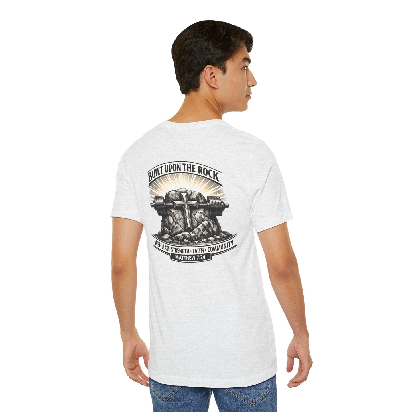 Built Upon the Rock T‑Shirt — Christian Faith Matthew 7:24 Graphic Tee