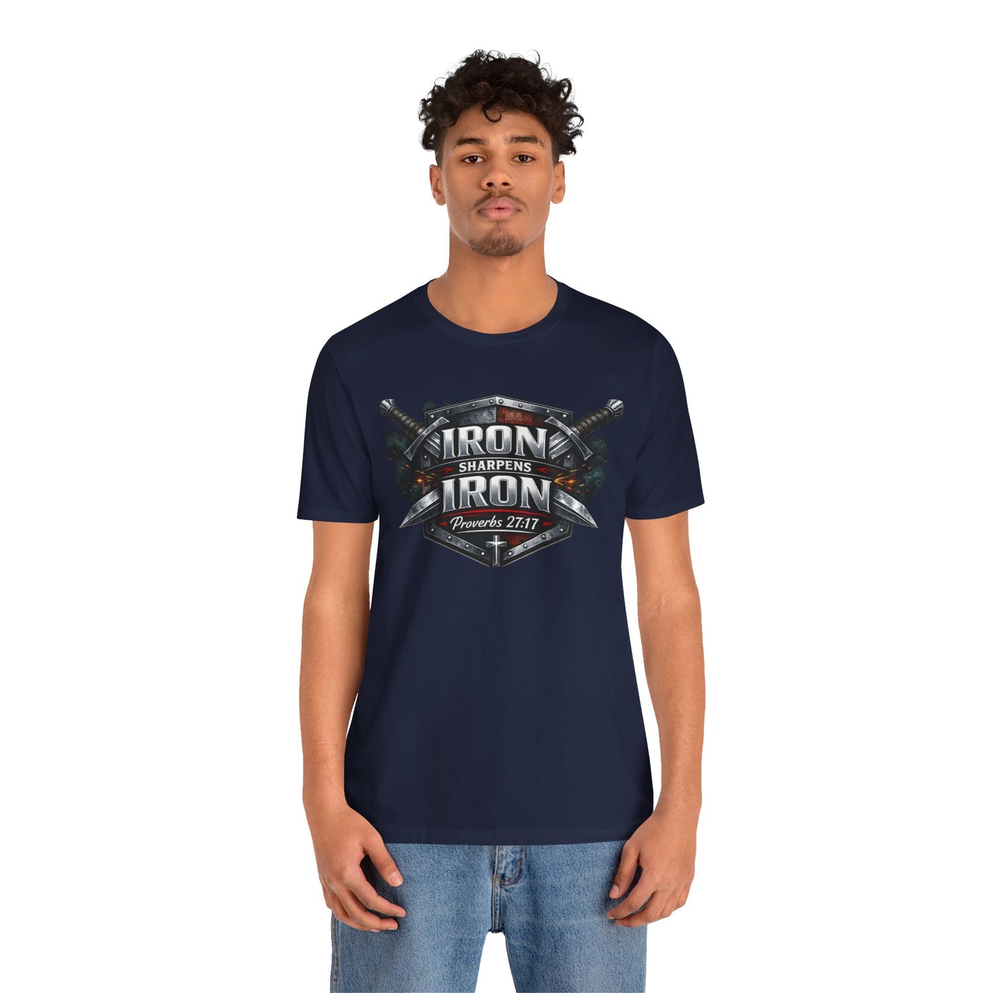 Iron Sharpens Iron T-Shirt — Faith-Based Proverbs 27:17 Graphic Tee