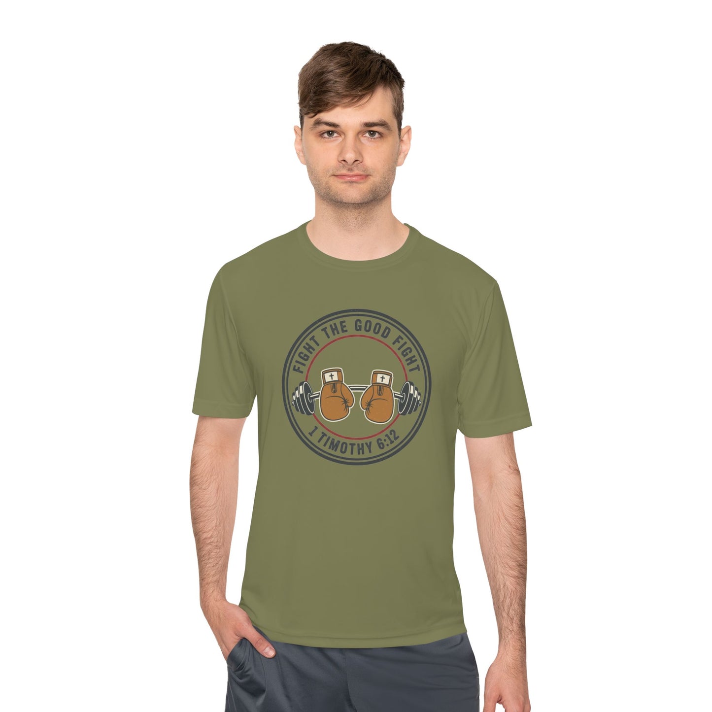 1 Timothy 6:12 'Fight the Good Fight' Moisture-Wicking Workout Tee