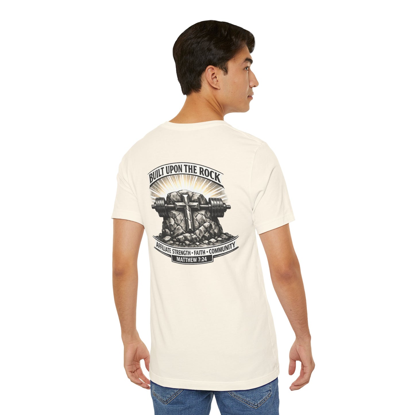 Built Upon the Rock T‑Shirt — Christian Faith Matthew 7:24 Graphic Tee