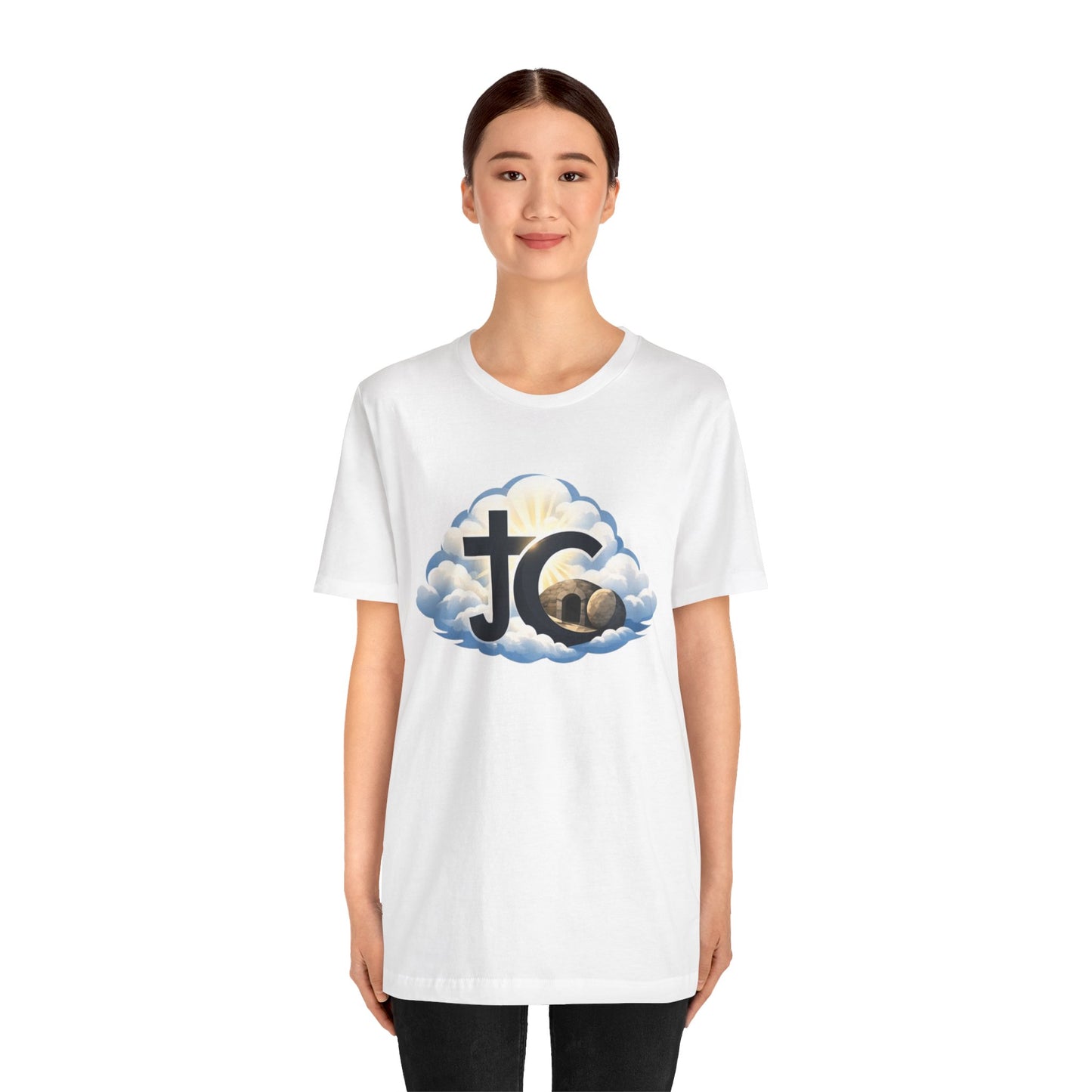 Jesus Christ (JC) Cross Tee — Crucified, Risen & Coming Again