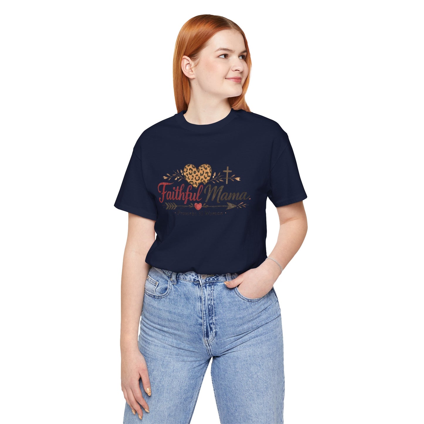 Faithful Mama T-Shirt - Leopard Heart Christian Mom Tee (Proverbs 31 Woman)