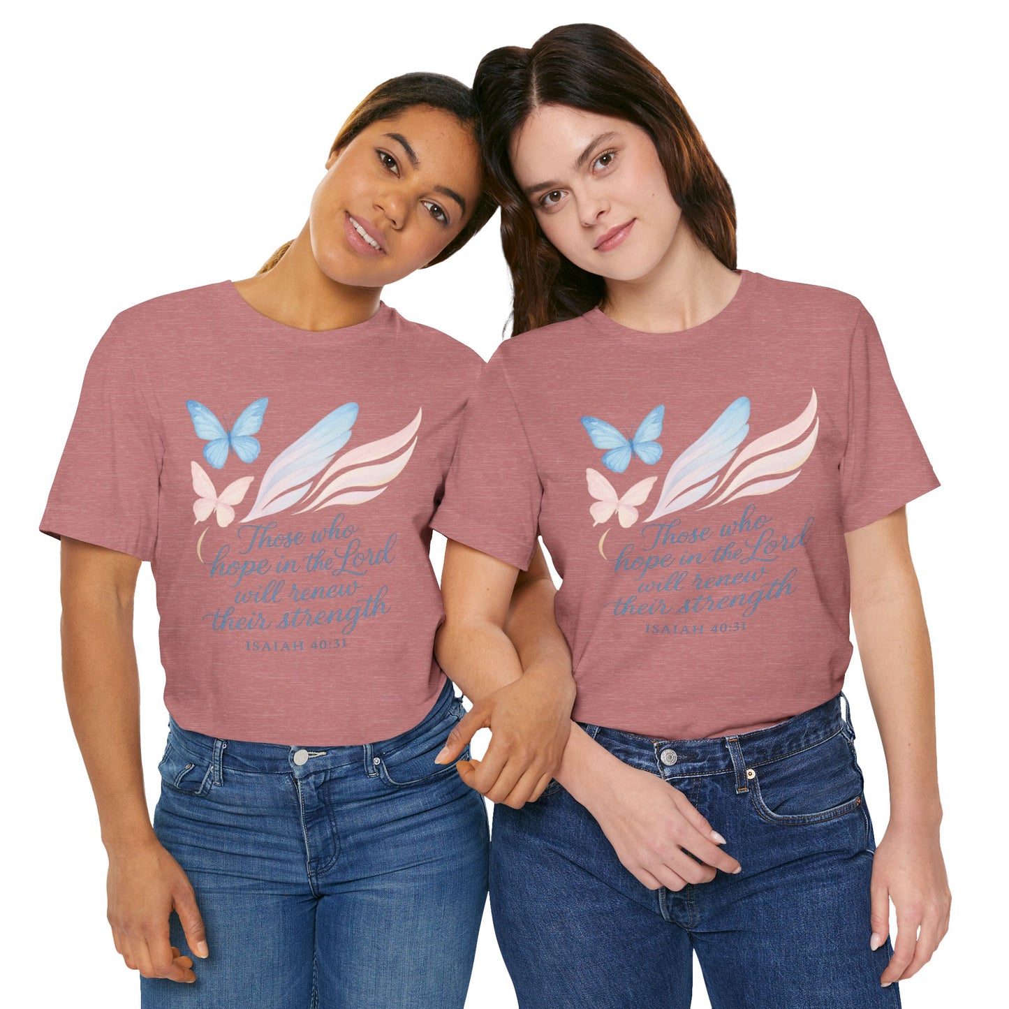 Inspirational Scripture T-Shirt – "Those Who Hope in the Lord" Isaiah 40:31, Pastel Butterflies