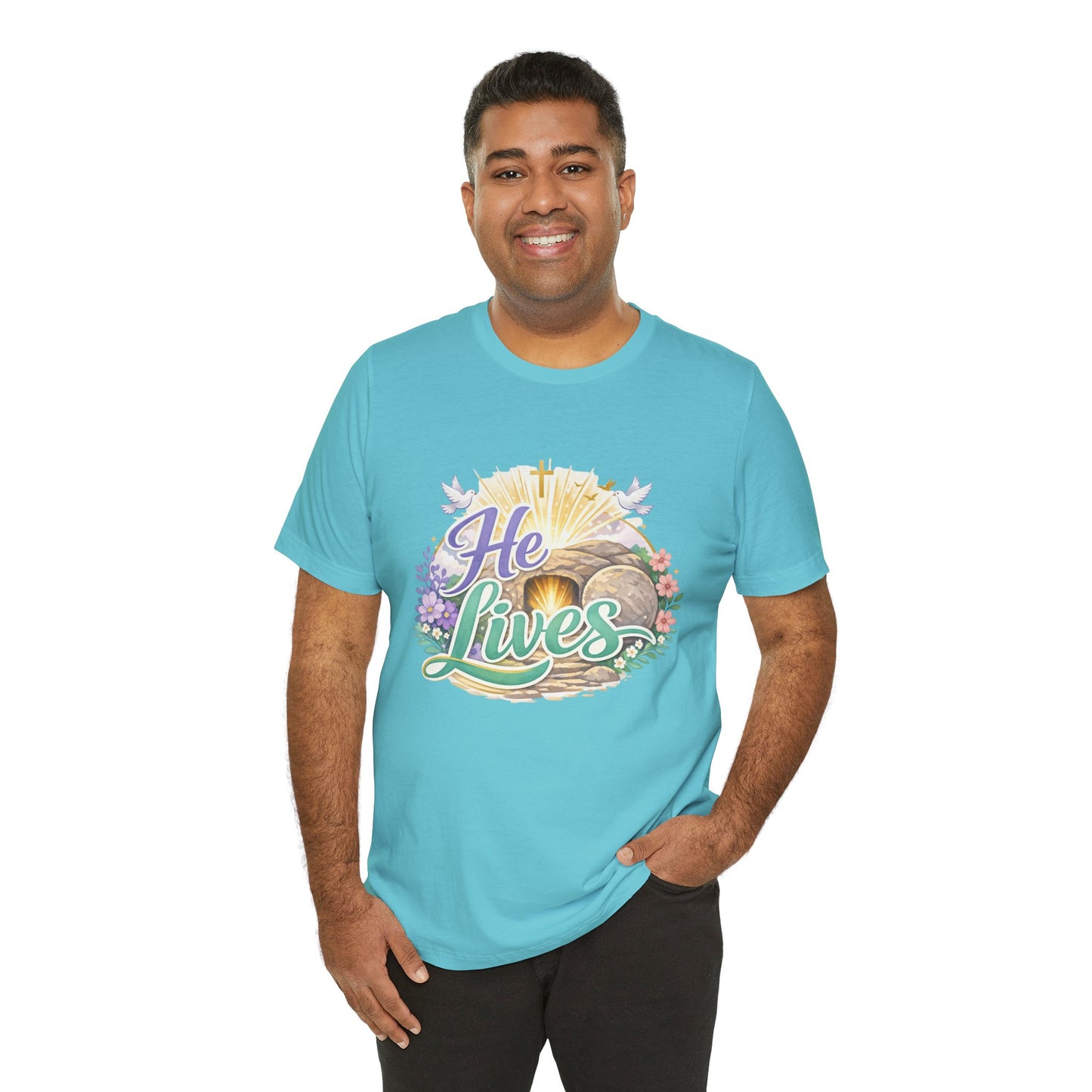 He Lives Jesus Tomb Tee — Christian Easter T‑Shirt