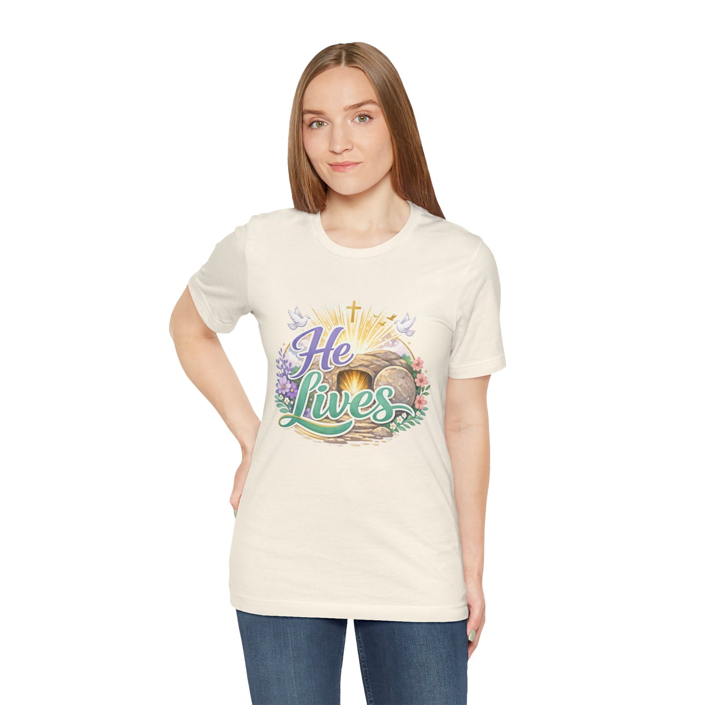 He Lives Jesus Tomb Tee — Christian Easter T‑Shirt