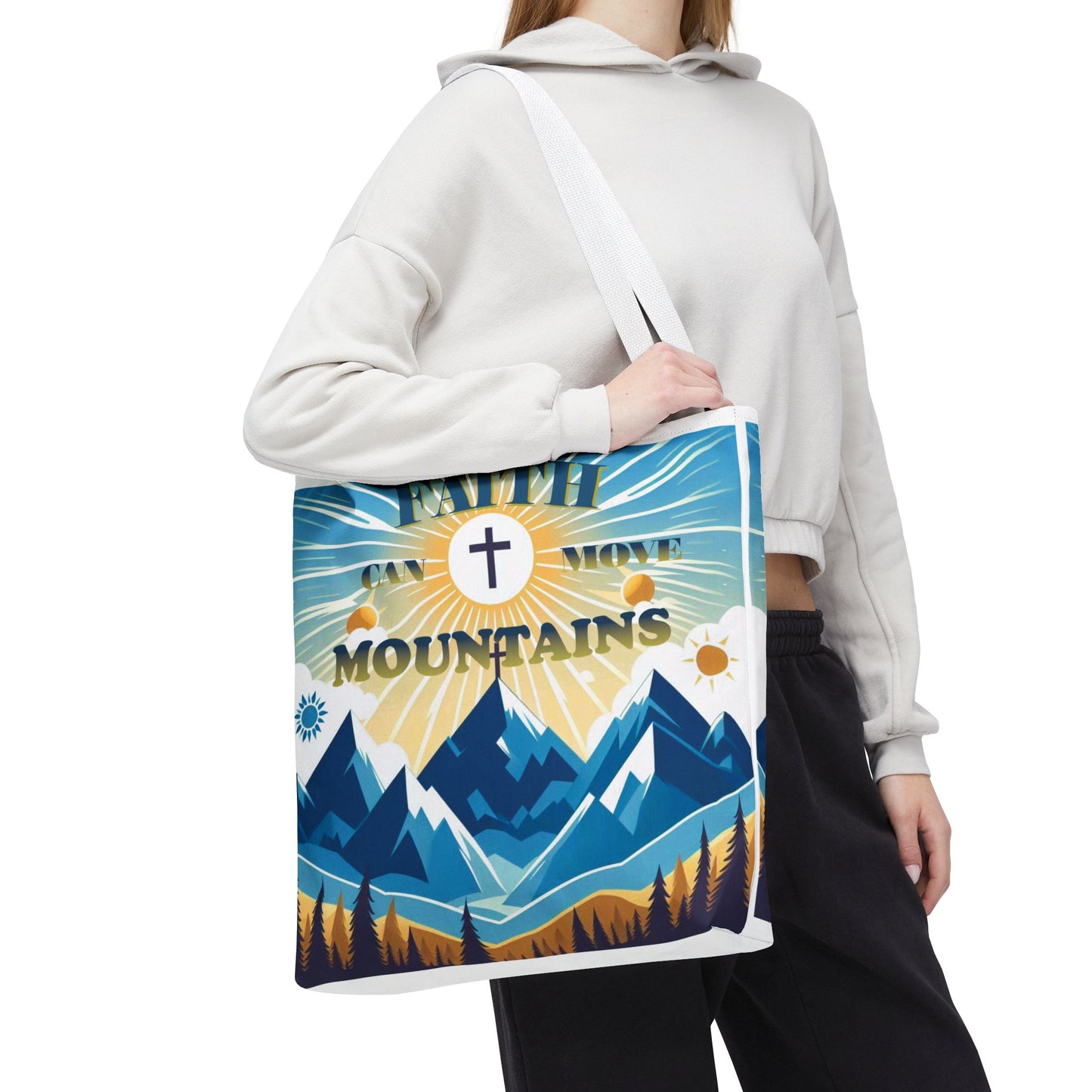 "FAITH CAN MOVE MOUNTAINS" Tote Bag (AOP)