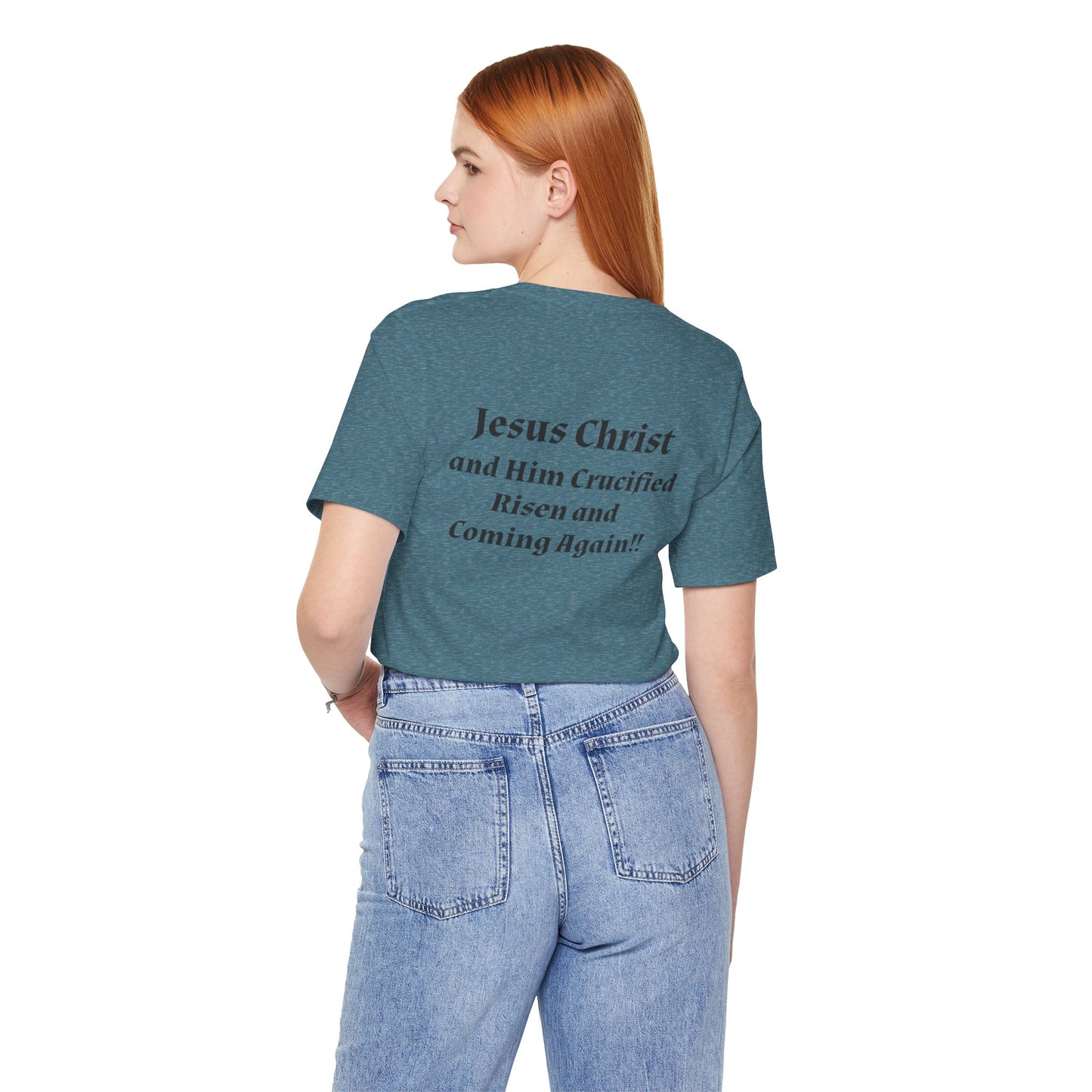 Jesus Christ (JC) Cross Tee — Crucified, Risen & Coming Again