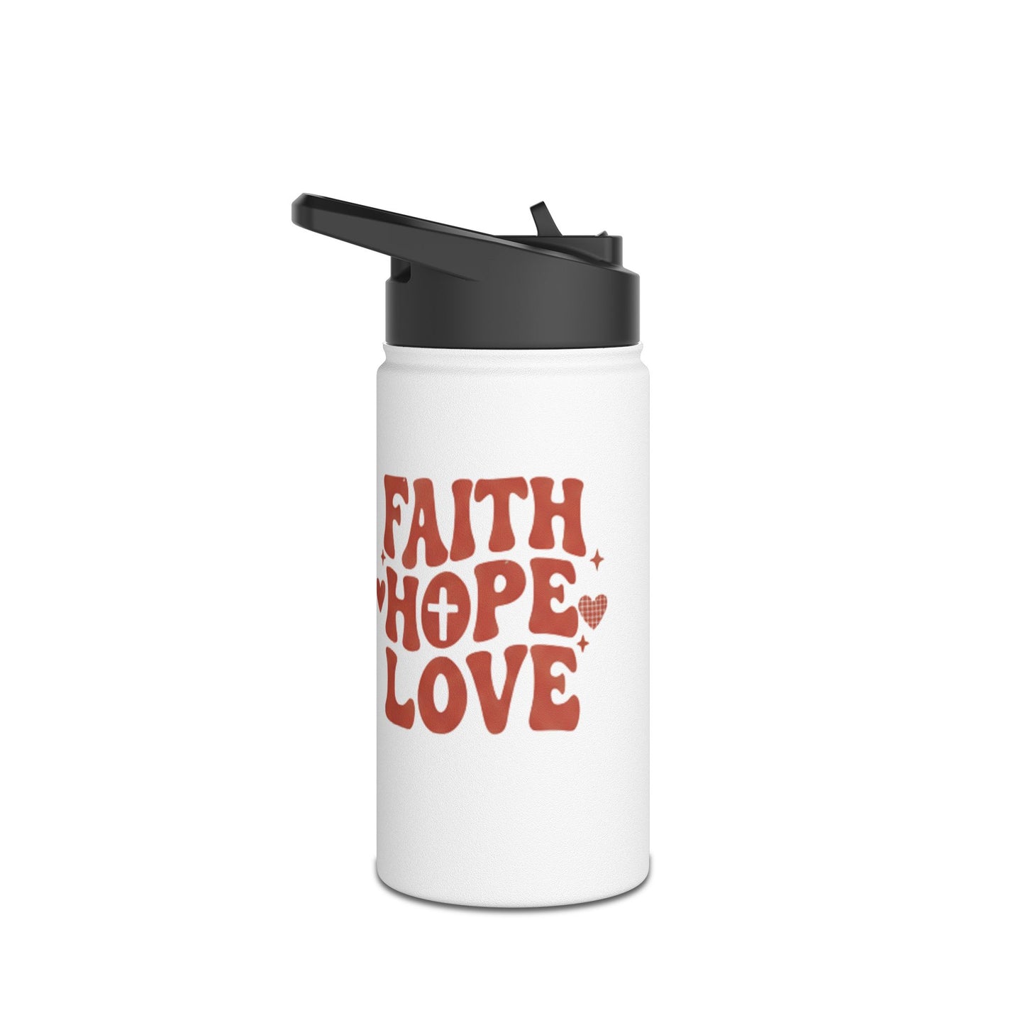 Faith Hope Love Stainless Steel Water Bottle — Retro Heart Typography