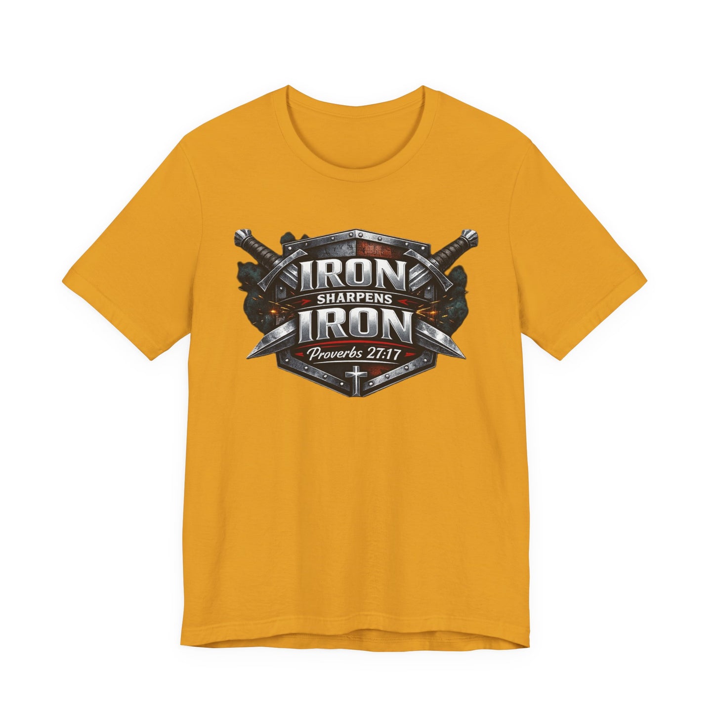 Iron Sharpens Iron T-Shirt — Faith-Based Proverbs 27:17 Graphic Tee