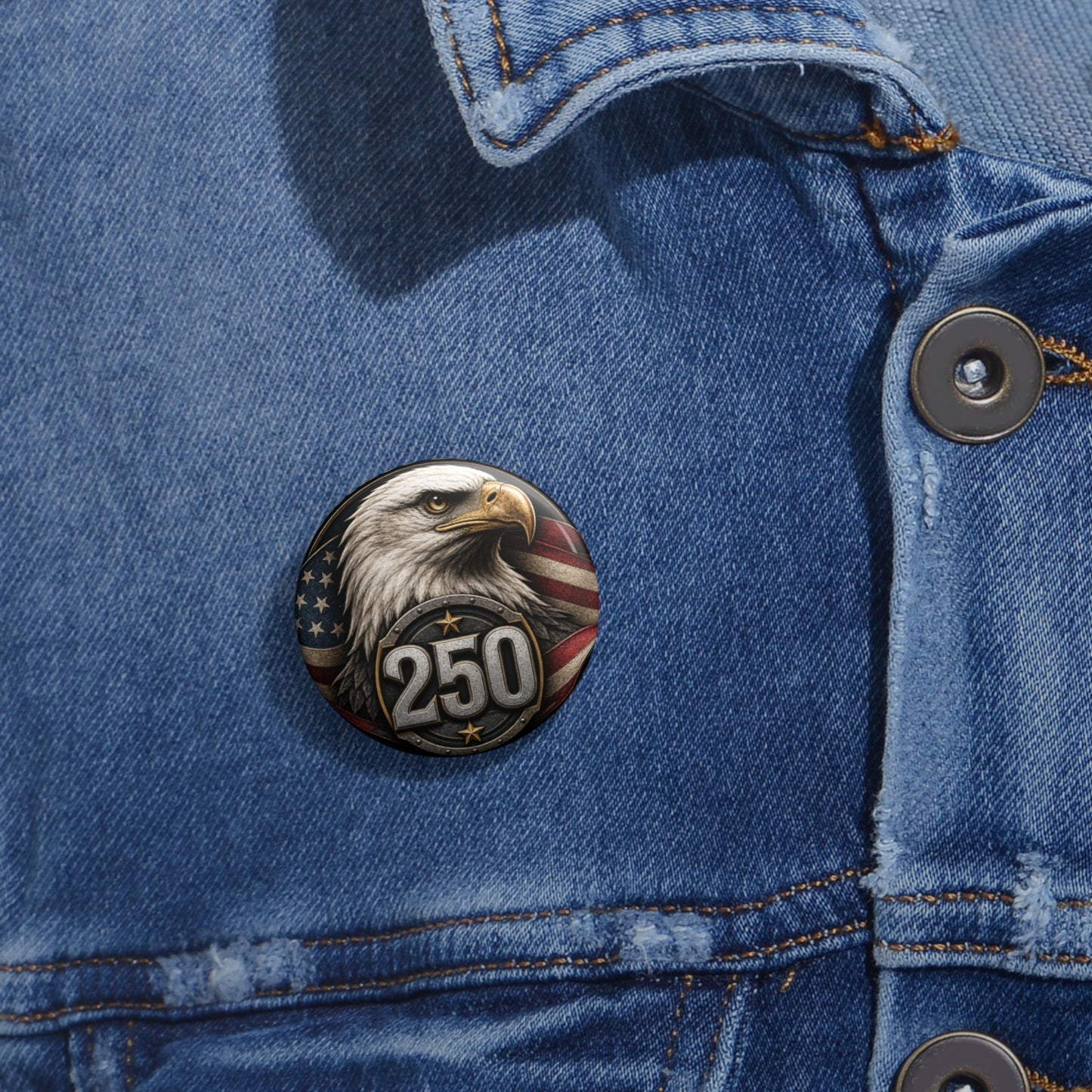 Patriotic Eagle 250 Pin Button — American Flag Veteran Commemorative Badge