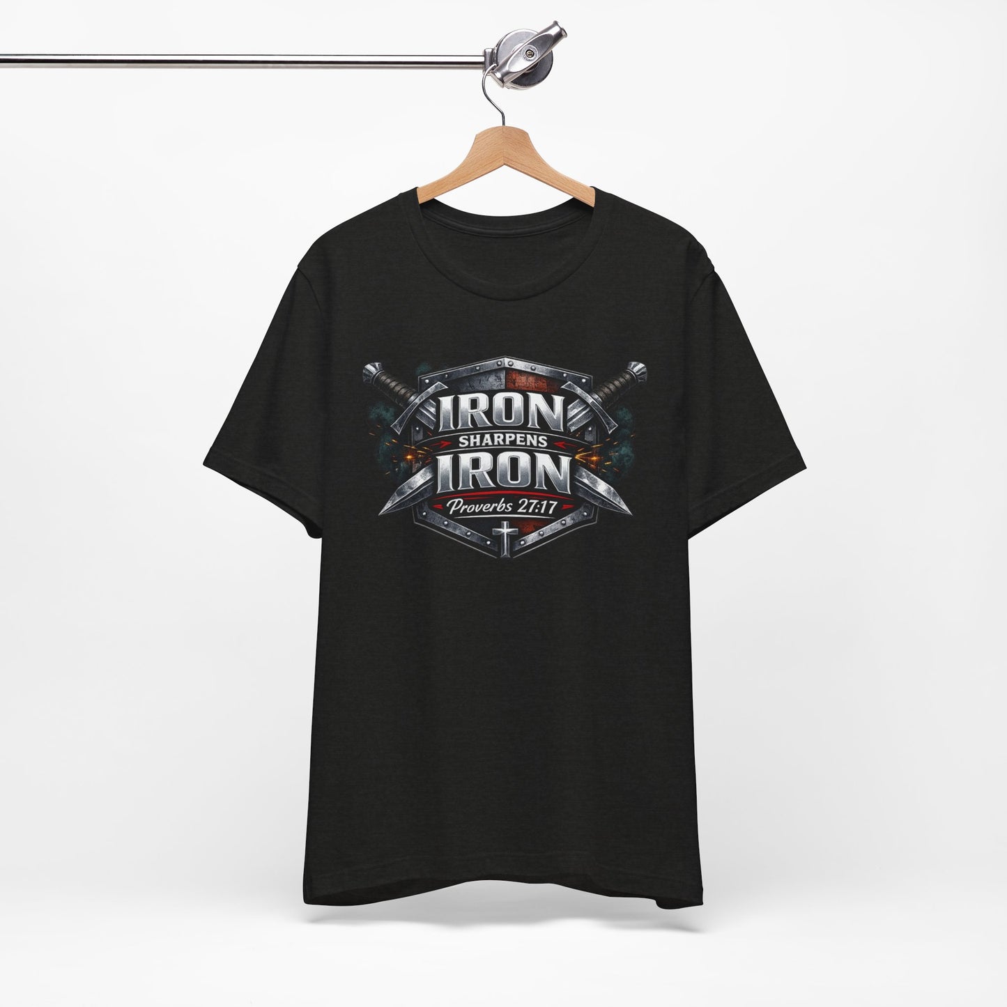 Iron Sharpens Iron T-Shirt — Faith-Based Proverbs 27:17 Graphic Tee