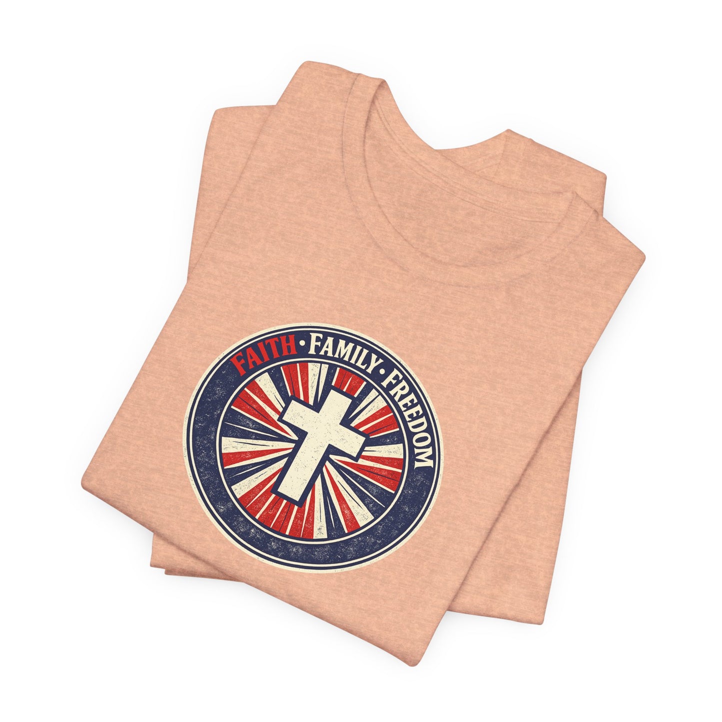 Faith Family Freedom T‑Shirt — Cross Emblem Patriotic Graphic Tee
