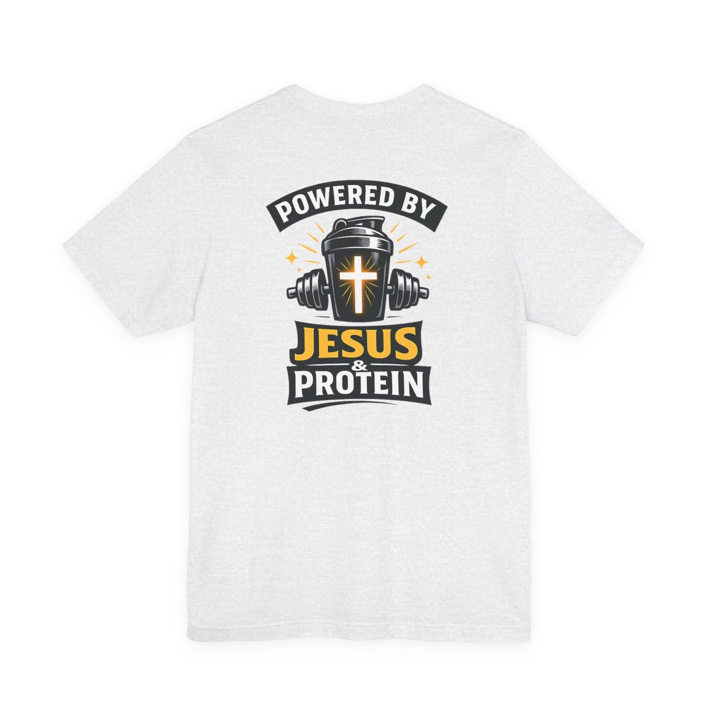 Powered by Jesus & Protein T-Shirt — Christian Gym Fitness Tee