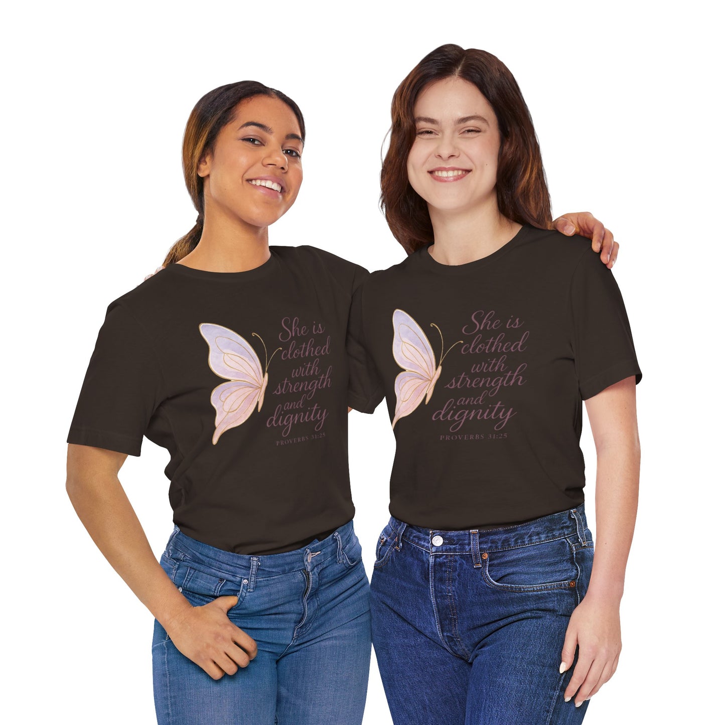 Inspirational "She is clothed with strength and dignity" Butterfly T-Shirt