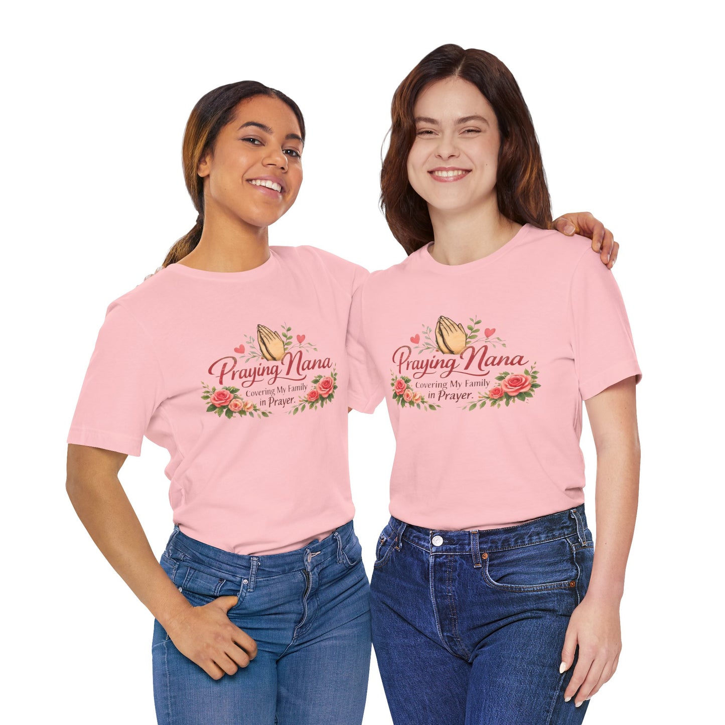 Praying Nana T-Shirt – Floral Praying Hands "Covering My Family in Prayer" Grandma Gift