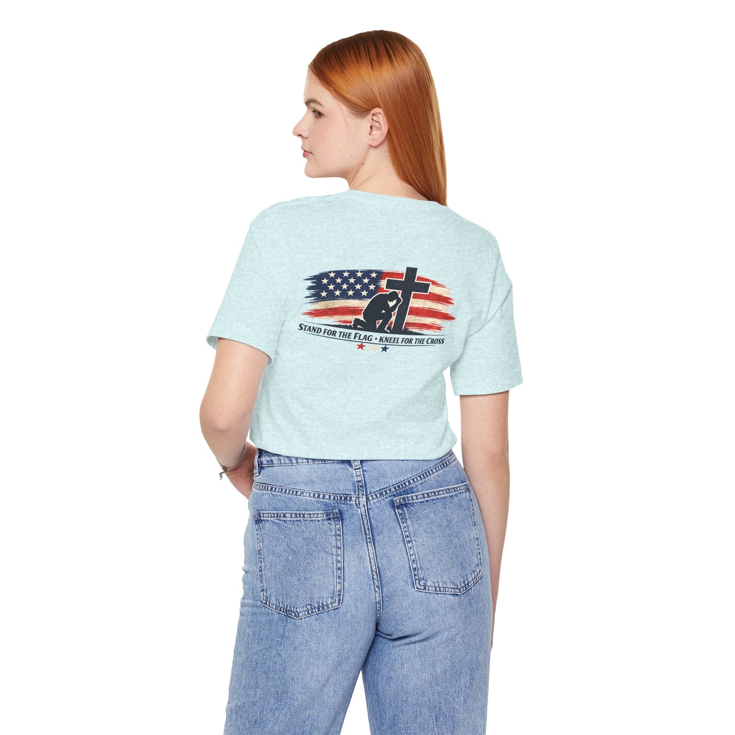 Patriotic Cross Tee – "Stand for the Flag, Kneel for the Cross" Short Sleeve T-Shirt