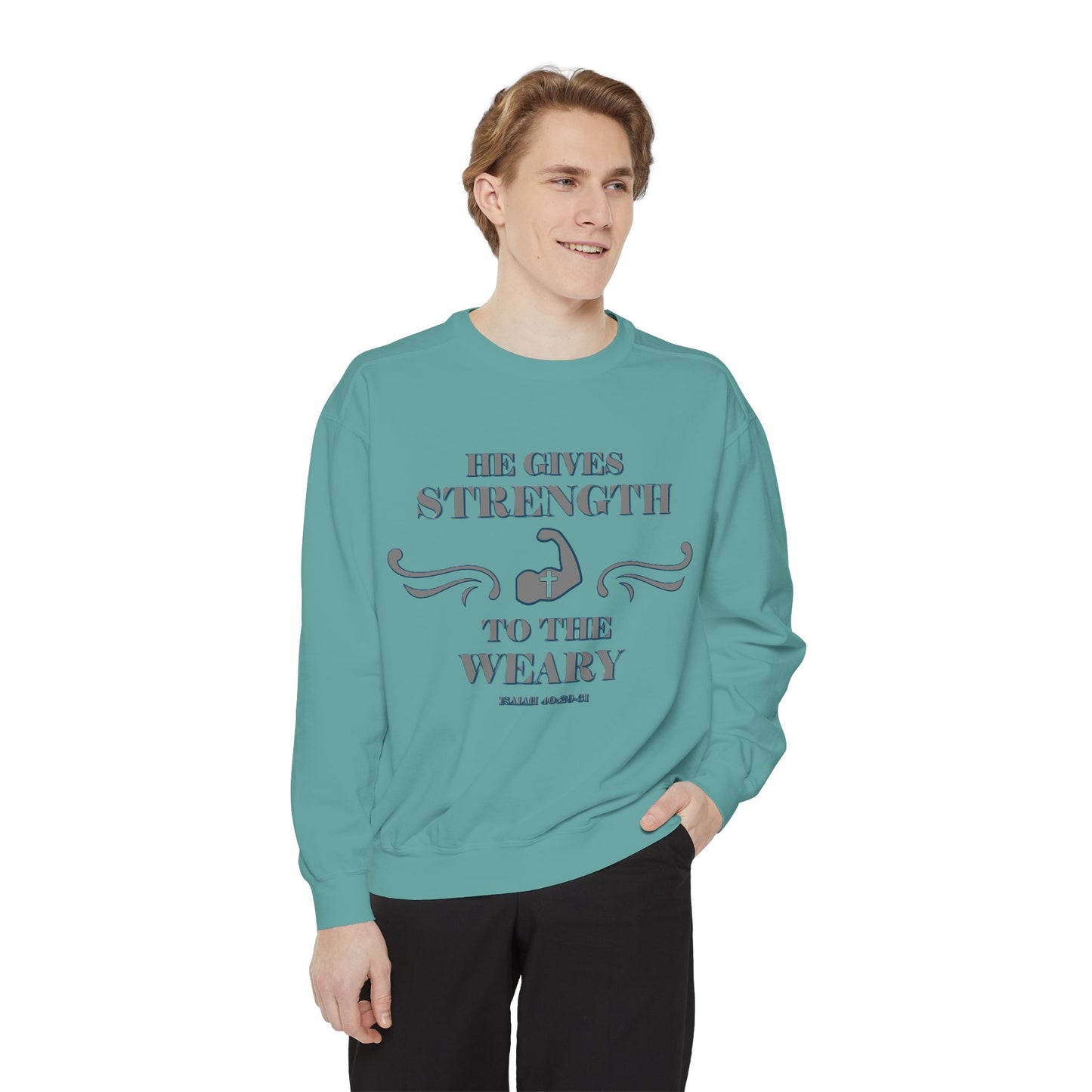 Bible Verse Isaiah 40:29-31 Unisex Sweatshirt 'He Gives Strength to the Weary'