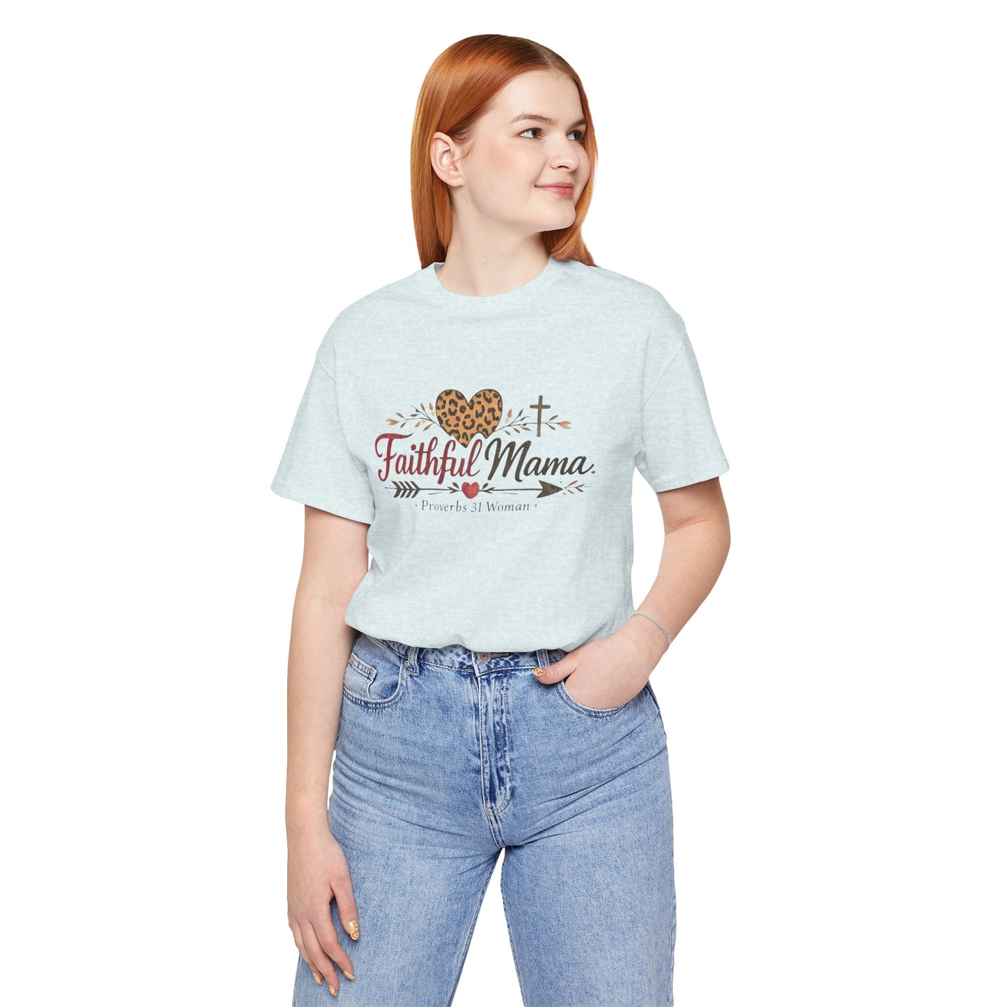 Faithful Mama T-Shirt - Leopard Heart Christian Mom Tee (Proverbs 31 Woman)