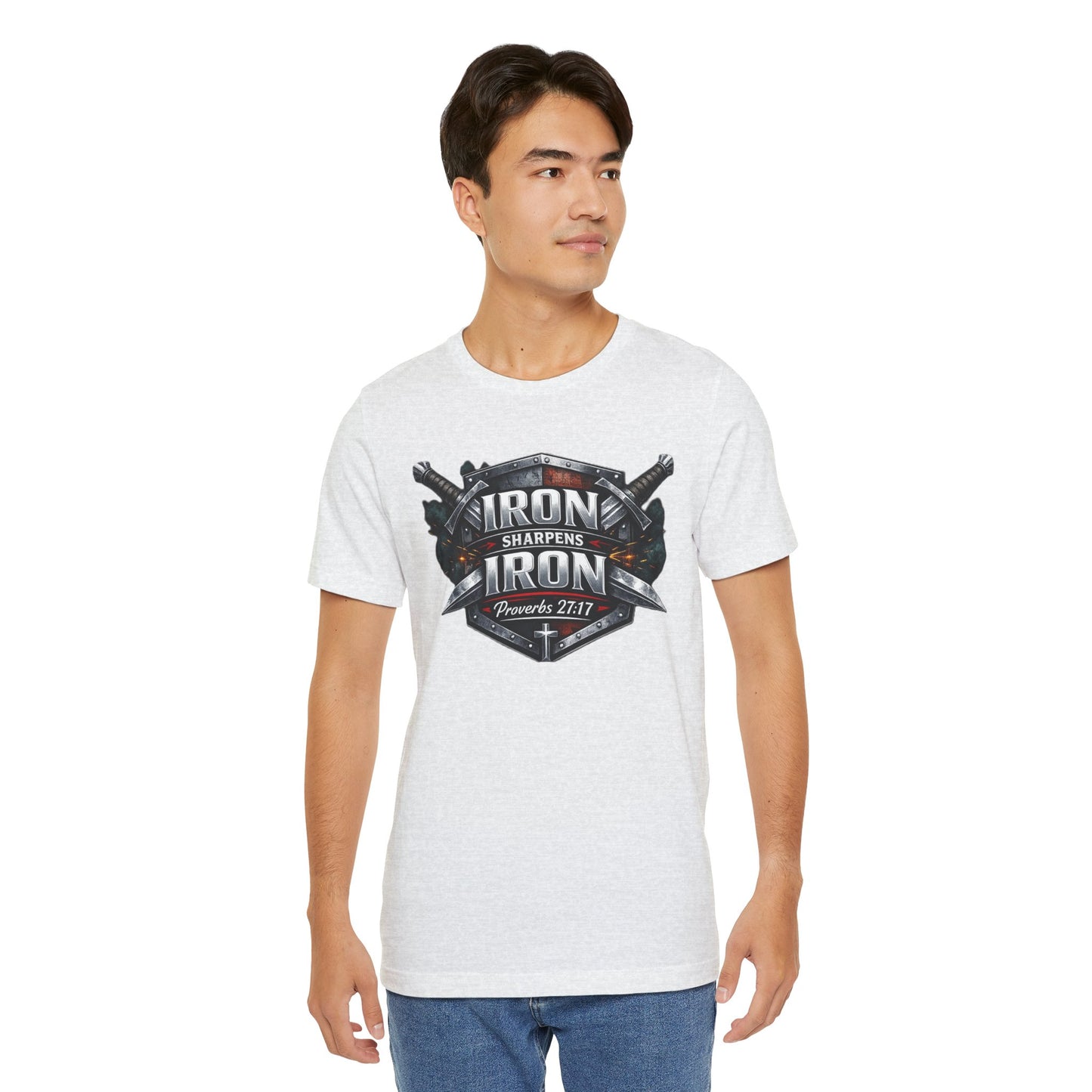 Iron Sharpens Iron T-Shirt — Faith-Based Proverbs 27:17 Graphic Tee