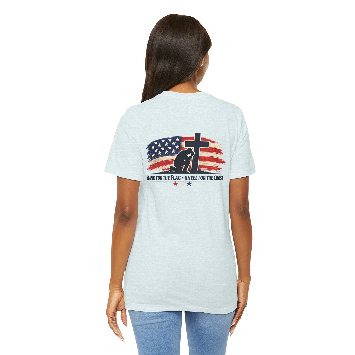Patriotic Cross Tee – "Stand for the Flag, Kneel for the Cross" Short Sleeve T-Shirt