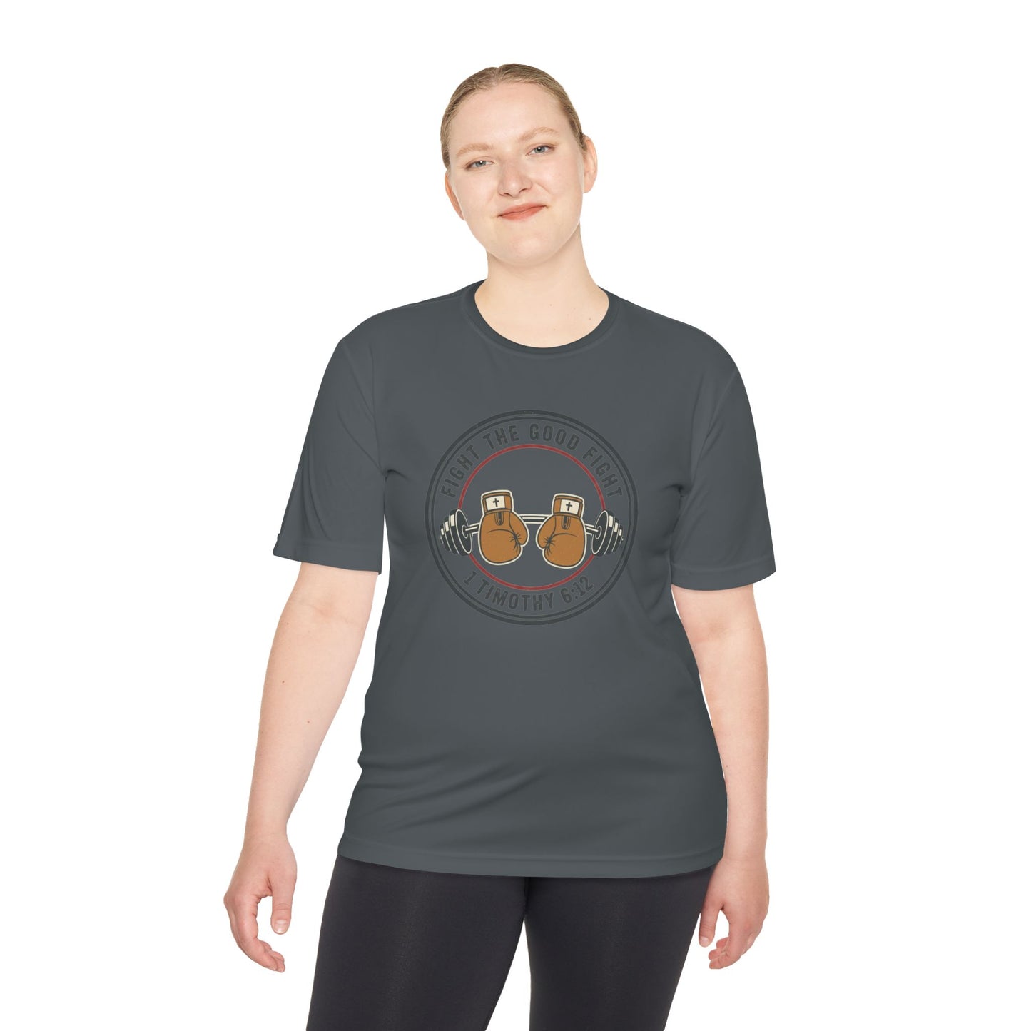 1 Timothy 6:12 'Fight the Good Fight' Moisture-Wicking Workout Tee