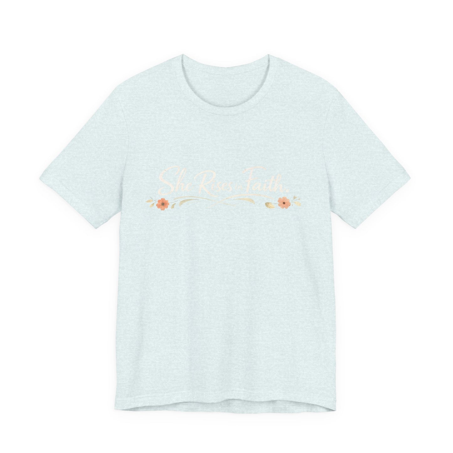 "She Rises In Faith" Chest Tee – Delicate Peach Blossom Graphic