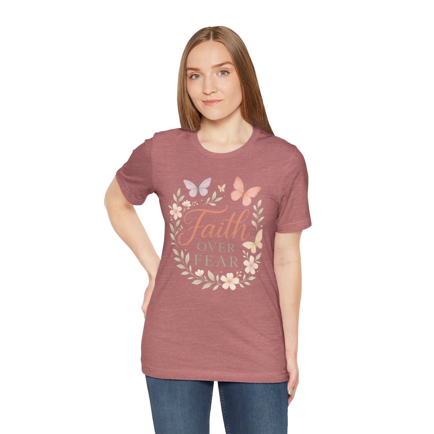 Faith Over Fear T-Shirt — Floral Butterfly Inspirational Tee