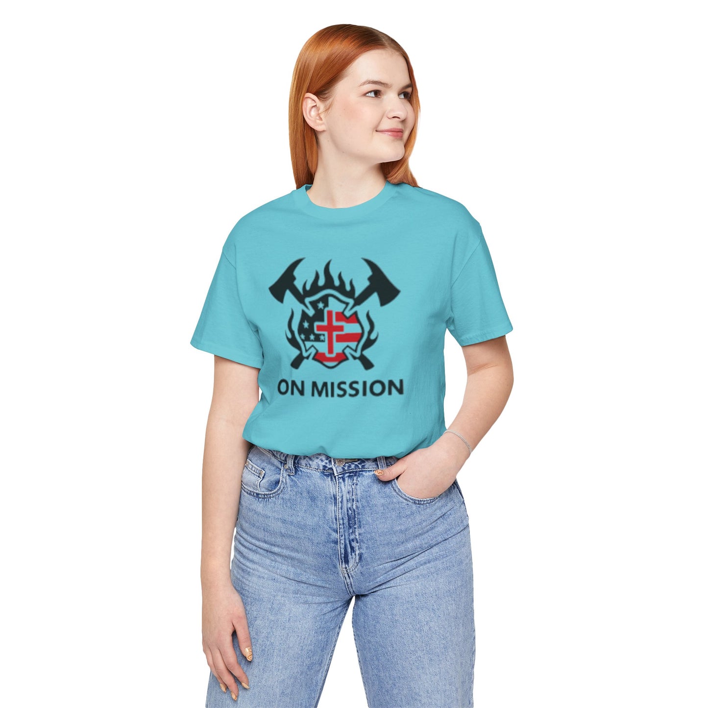 On Mission Christian Cross & American Flag T‑Shirt